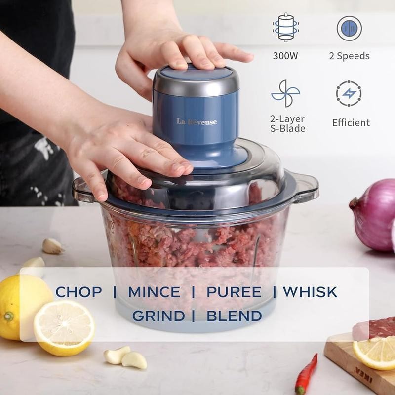 Electric Food Processor 7 Cup Glass Bowl Chopper Grinder Mincer Whisk 300W New