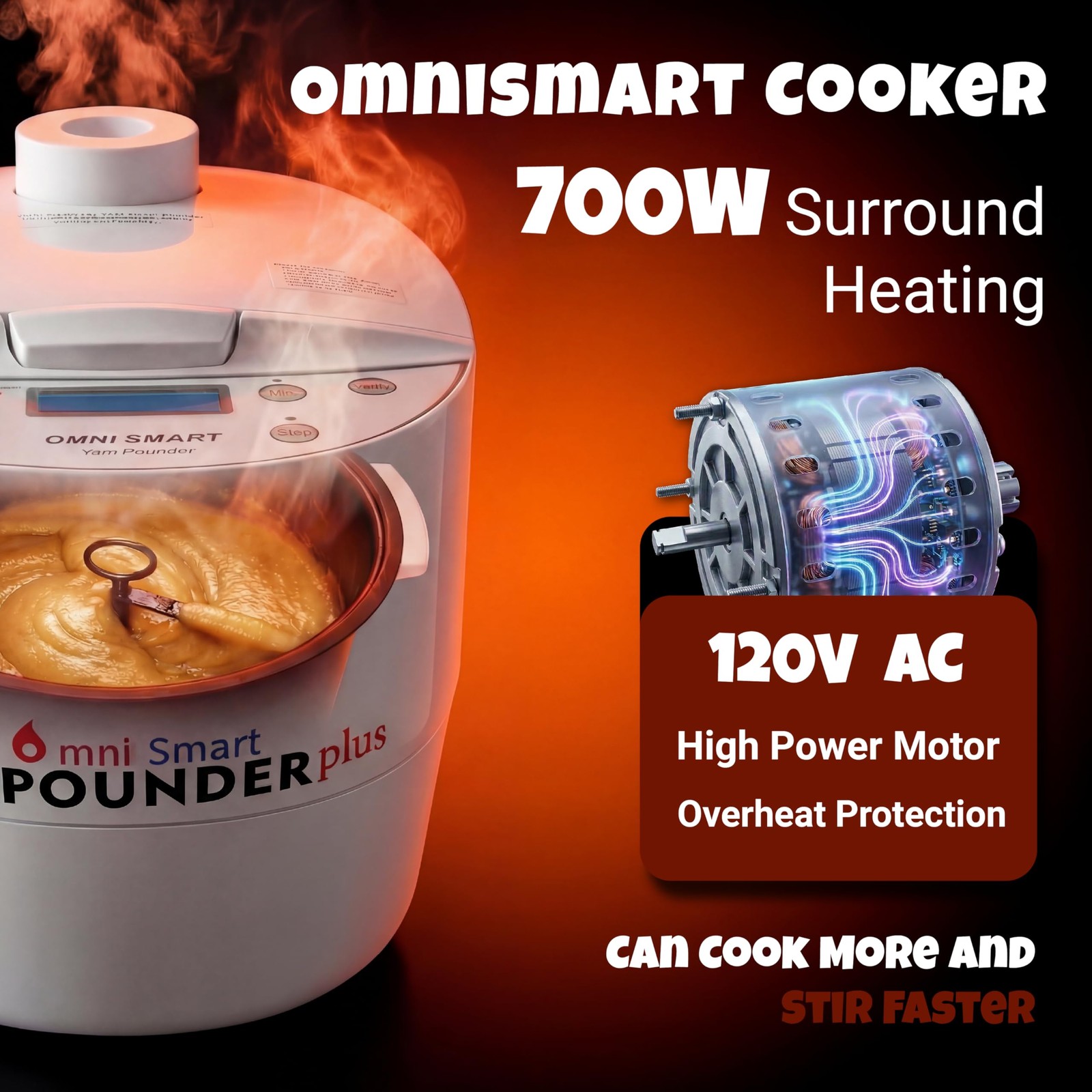 Electric Yam Pounding Machine 3L 700W for Fufu, Plantains, and Cocoyams