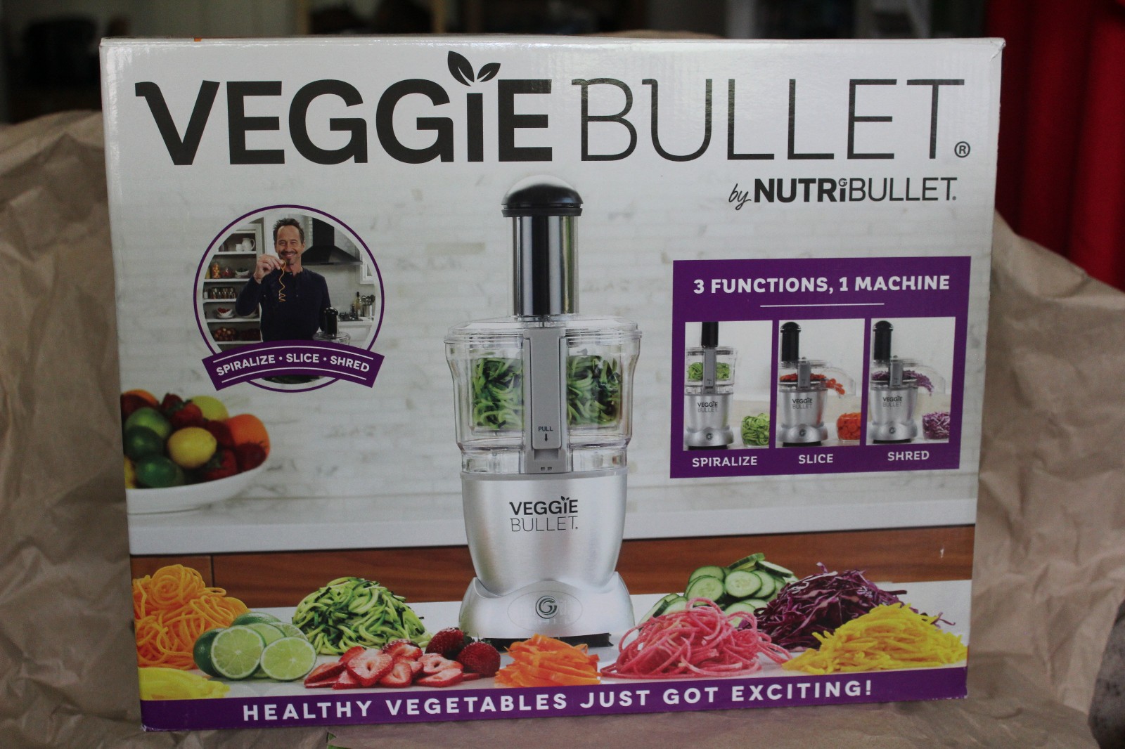 Veggie Bullet 3-in-1 Food Processor Slice Shred Spiralize VBR-1001 New Open Box