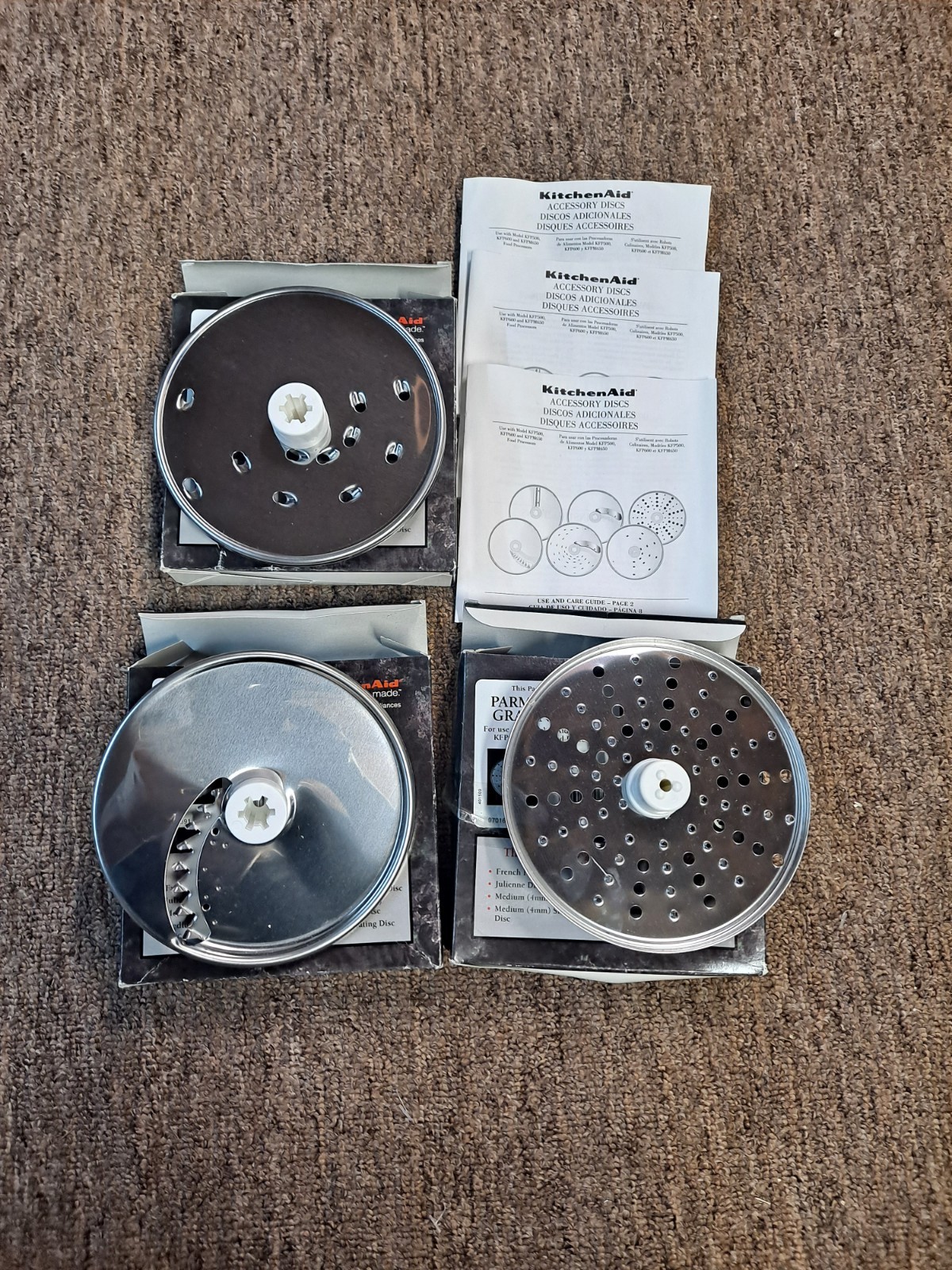 NOS Vintage KitchenAid Food Processor 3 Disc Lot KFP500 KFP600 Pristine