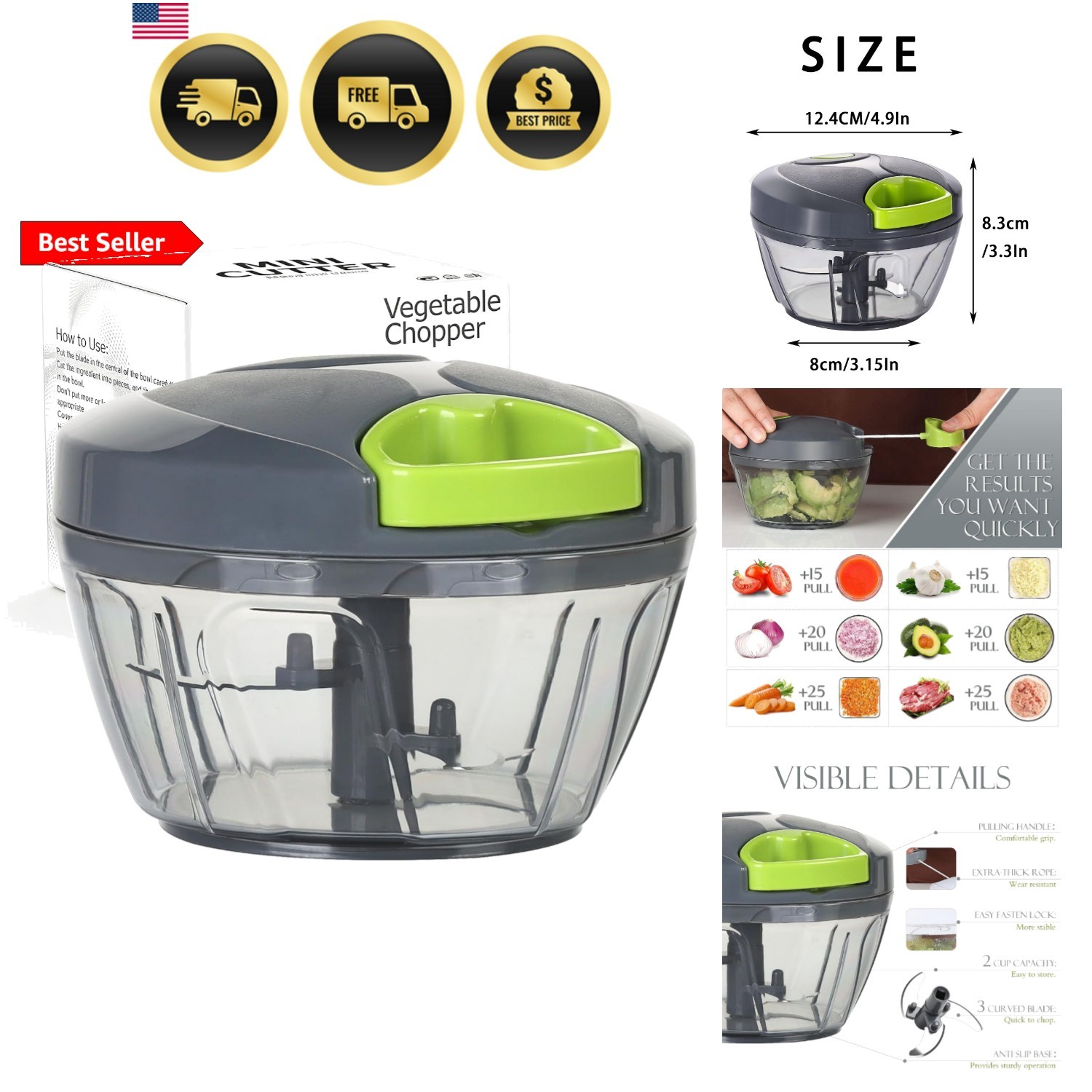 Manual Food Processor Vegetable Chopper, Portable Hand Pull String Garlic Min…