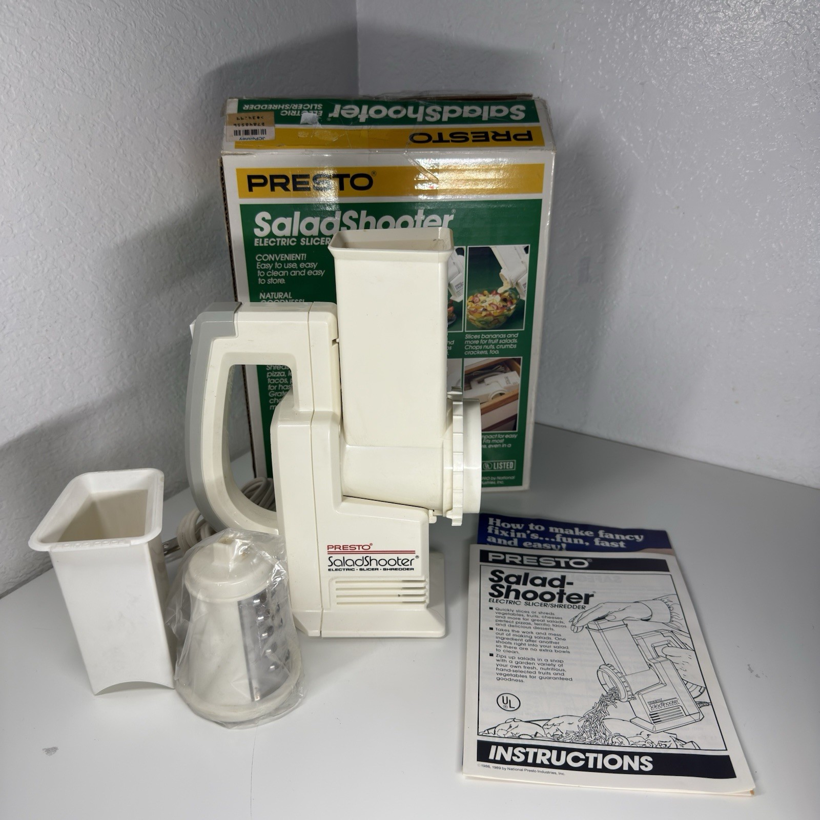 Vintage Presto Salad Shooter Electric Slicer Shredder In Box 1989 02910