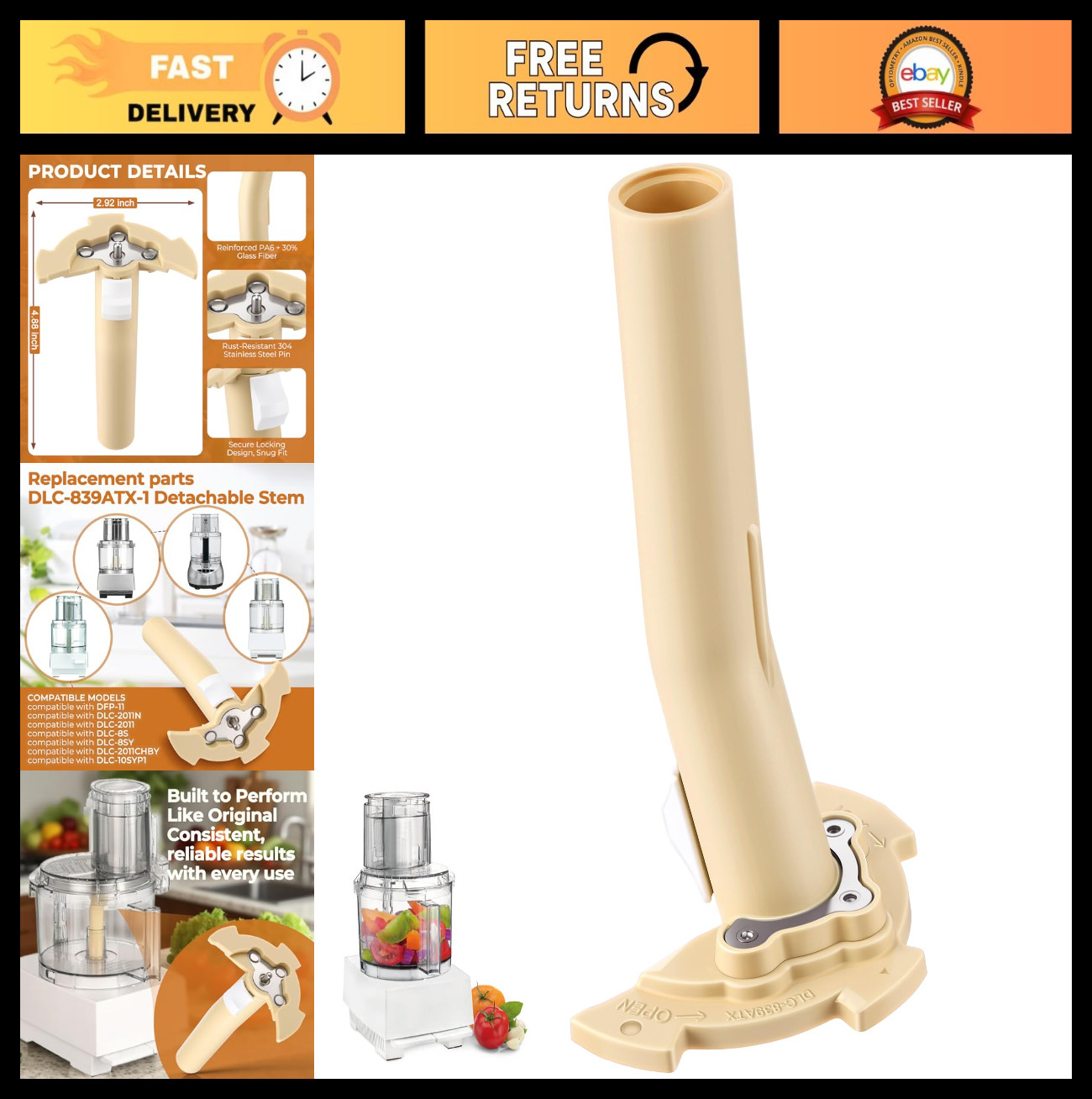 Replacement Parts for 11 Cup Food Processors – Detachable Stem Compatible DLC-83