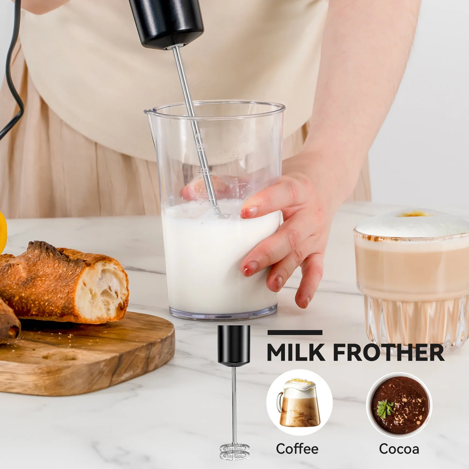 Immersion Blender 20-Speed 1000W 5-in-1 Hand Stick Turbo Processor Black WA