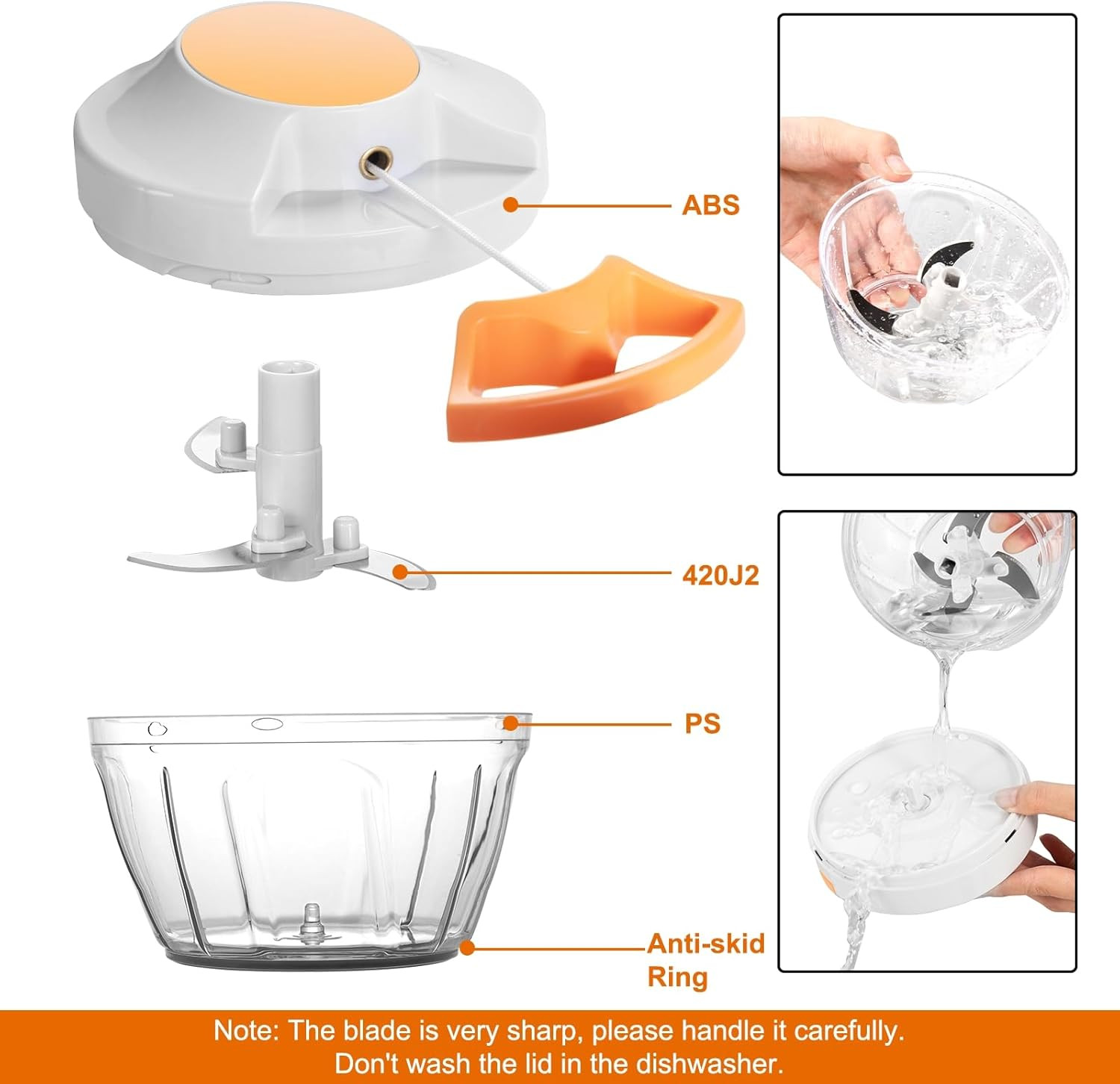 Manual Food Processor & Vegetable Chopper, Hand Pull String Garlic Mincer Onion