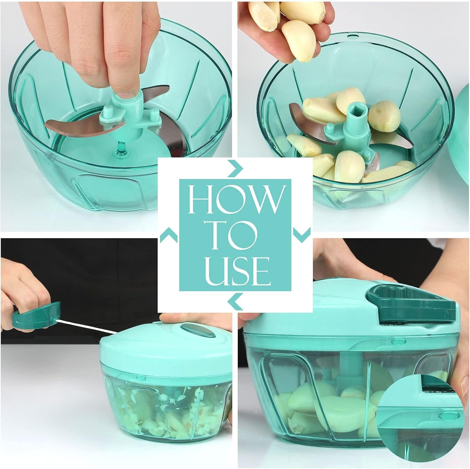 500ml Manual Food Chopper & Vegetable Processor – Portable Hand Pull String G…