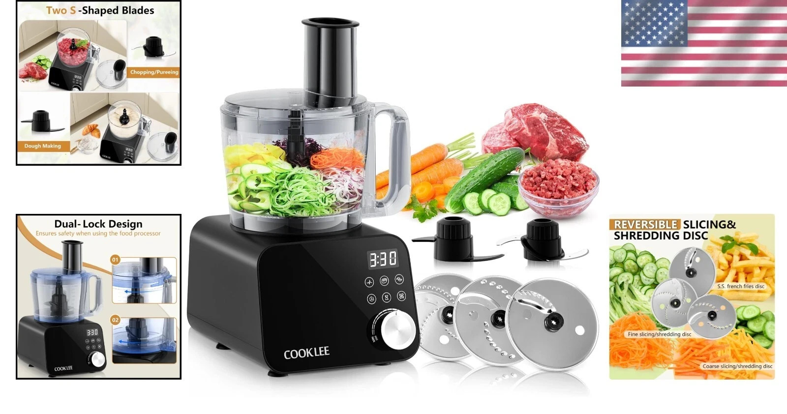 Elegant 600W Electric Food Processor – 12-Cup Multi-Function Chopper in Black