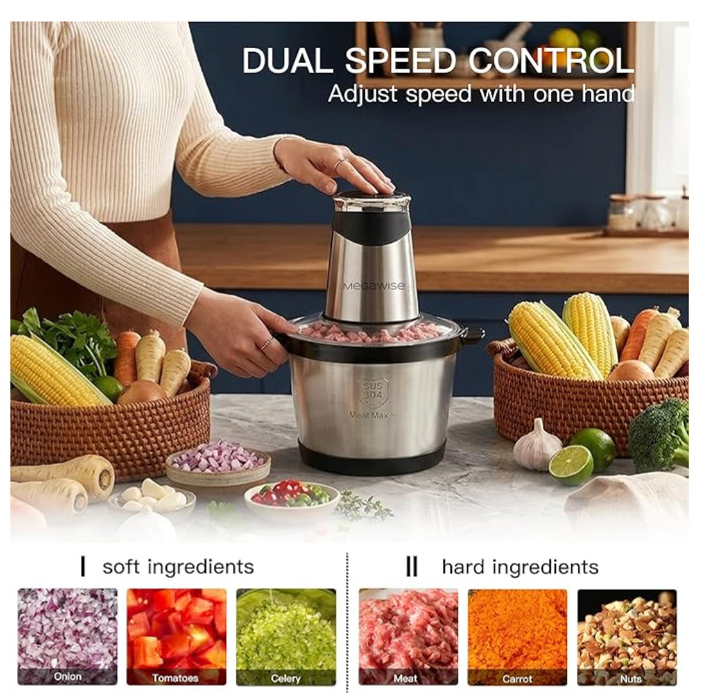 Powerful 1000W Electric Food Processor 6L Stainless Steel Bowl Dual-Speed Meat G