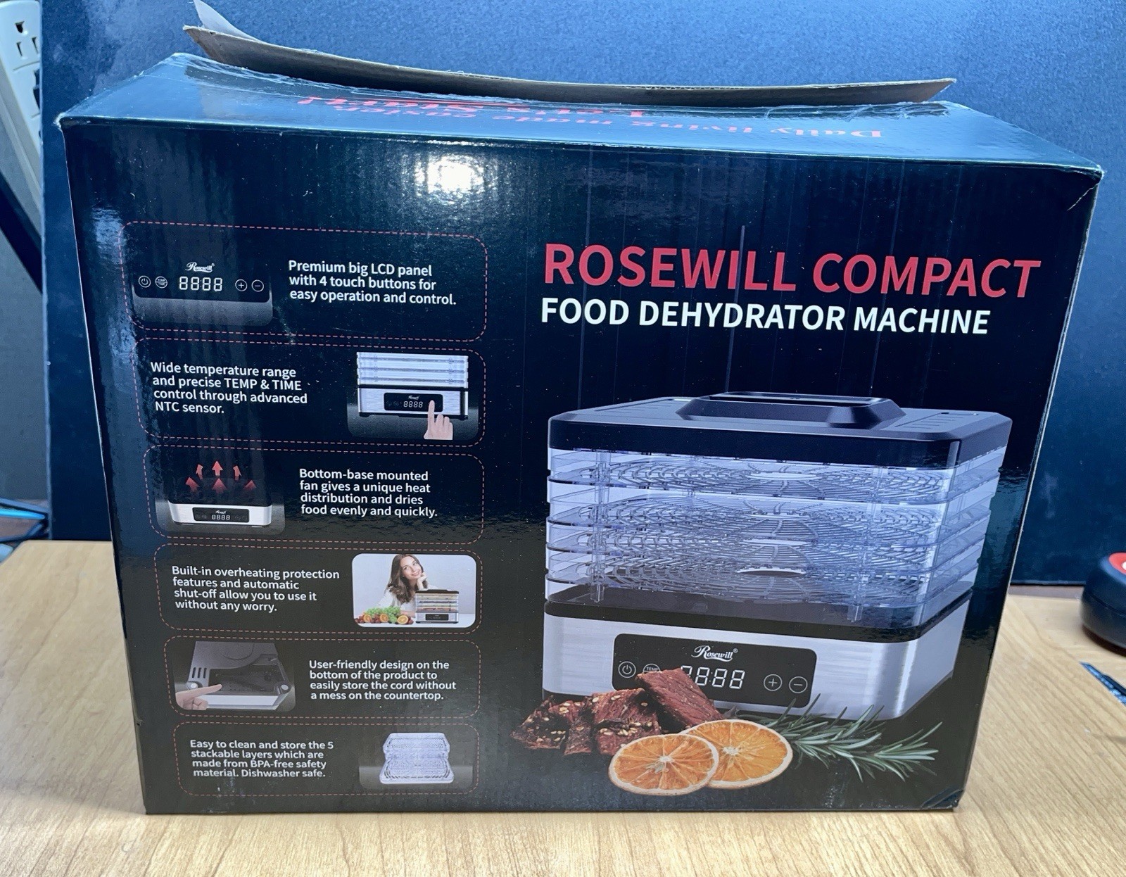 Rosewill Compact Food Dehydrator, 5 Stackable Trays with Adjustable 48H Timer an