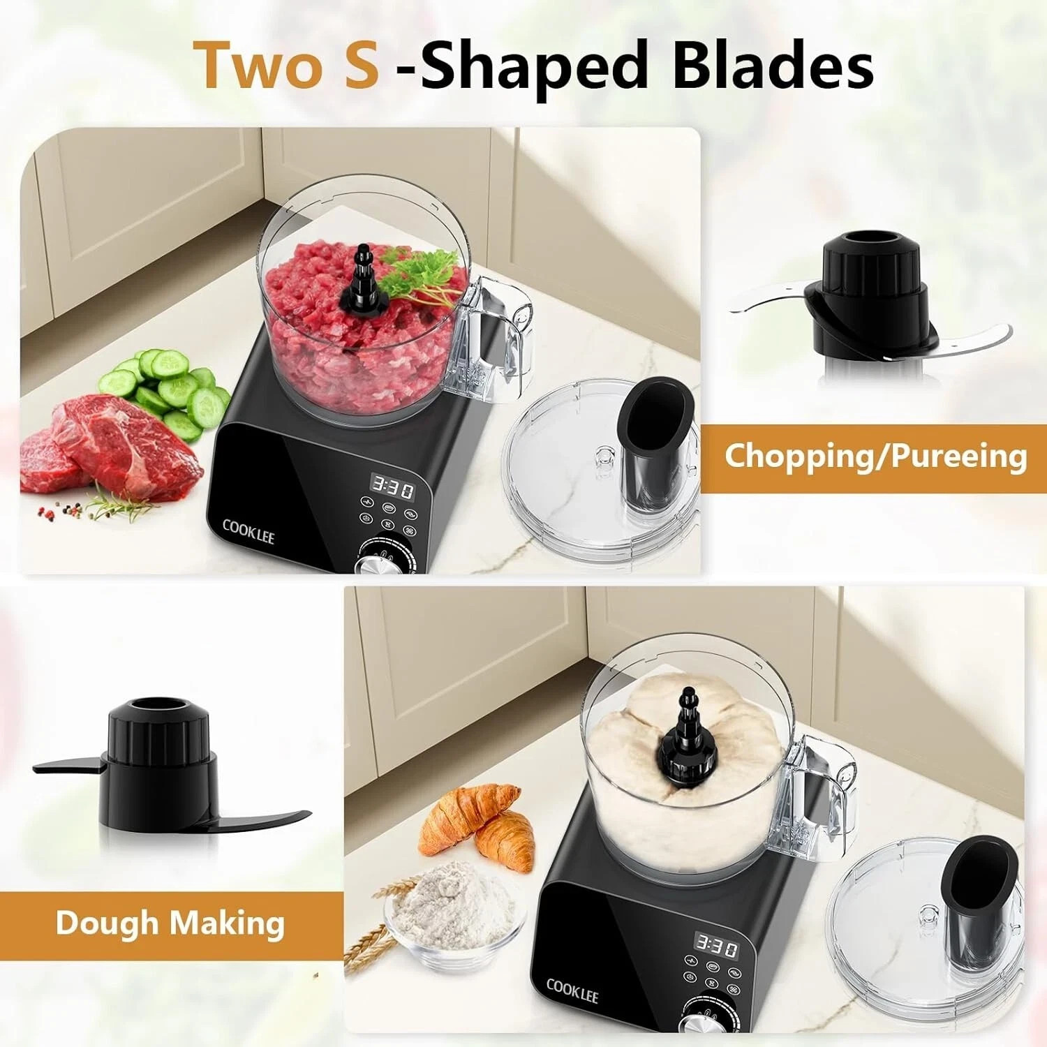 Elegant 600W Electric Food Processor – 12-Cup Multi-Function Chopper in Black