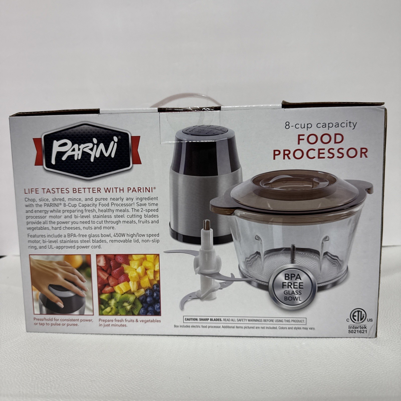 NEW Parini Food Processor, 8 Cup 2 Speed 450w, BPA free, Stainless-Steel Blades