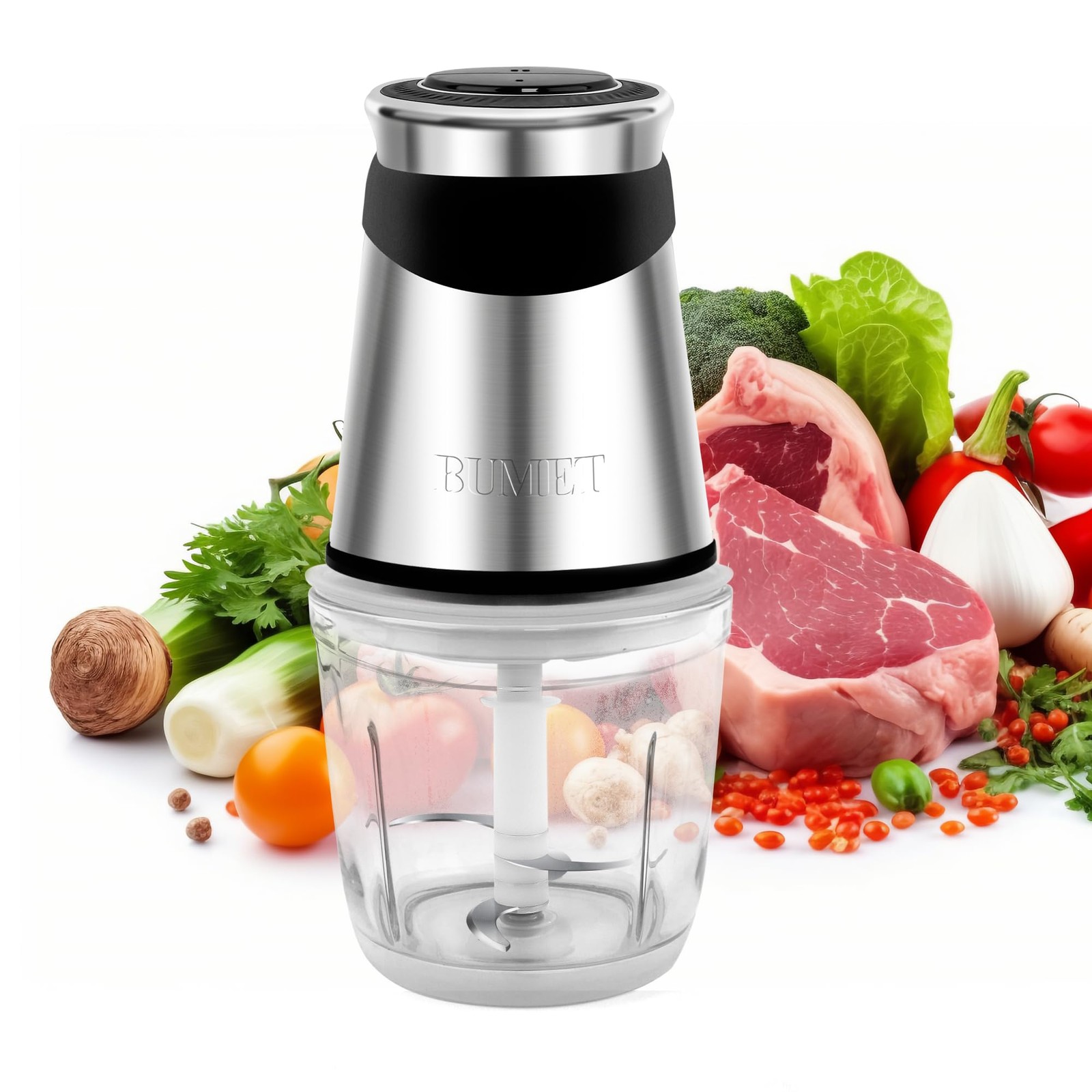 BUMET Electric Food Processor Vegetable Chopper 500W with 2.5 Cup Glass Bowl …