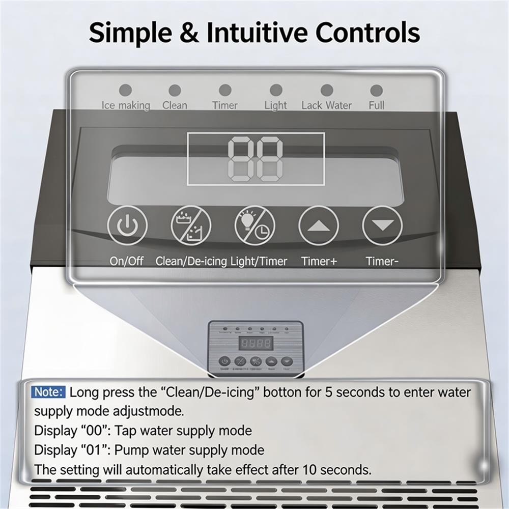Pemberly Row Stainless Steel Ice Maker 200 lbs Daily 45 lbs Storage