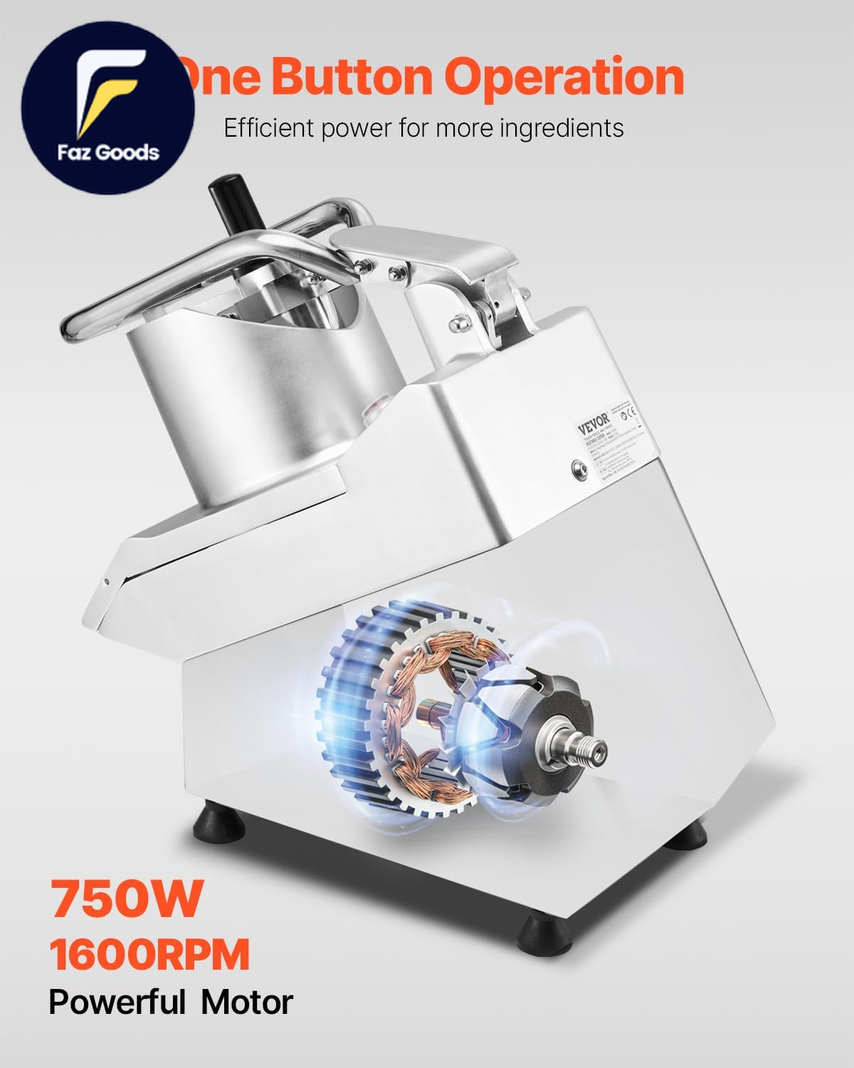 Food Processor & Vegetable Chopper 2 Feeding Holes Food-Grade Stainless Steel