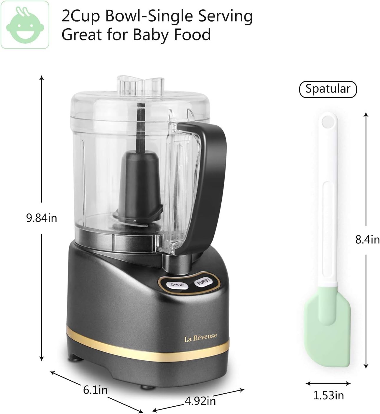 Electric Mini Food Processor with 200 Watts 2-Cup Prep Bowl for Mincing