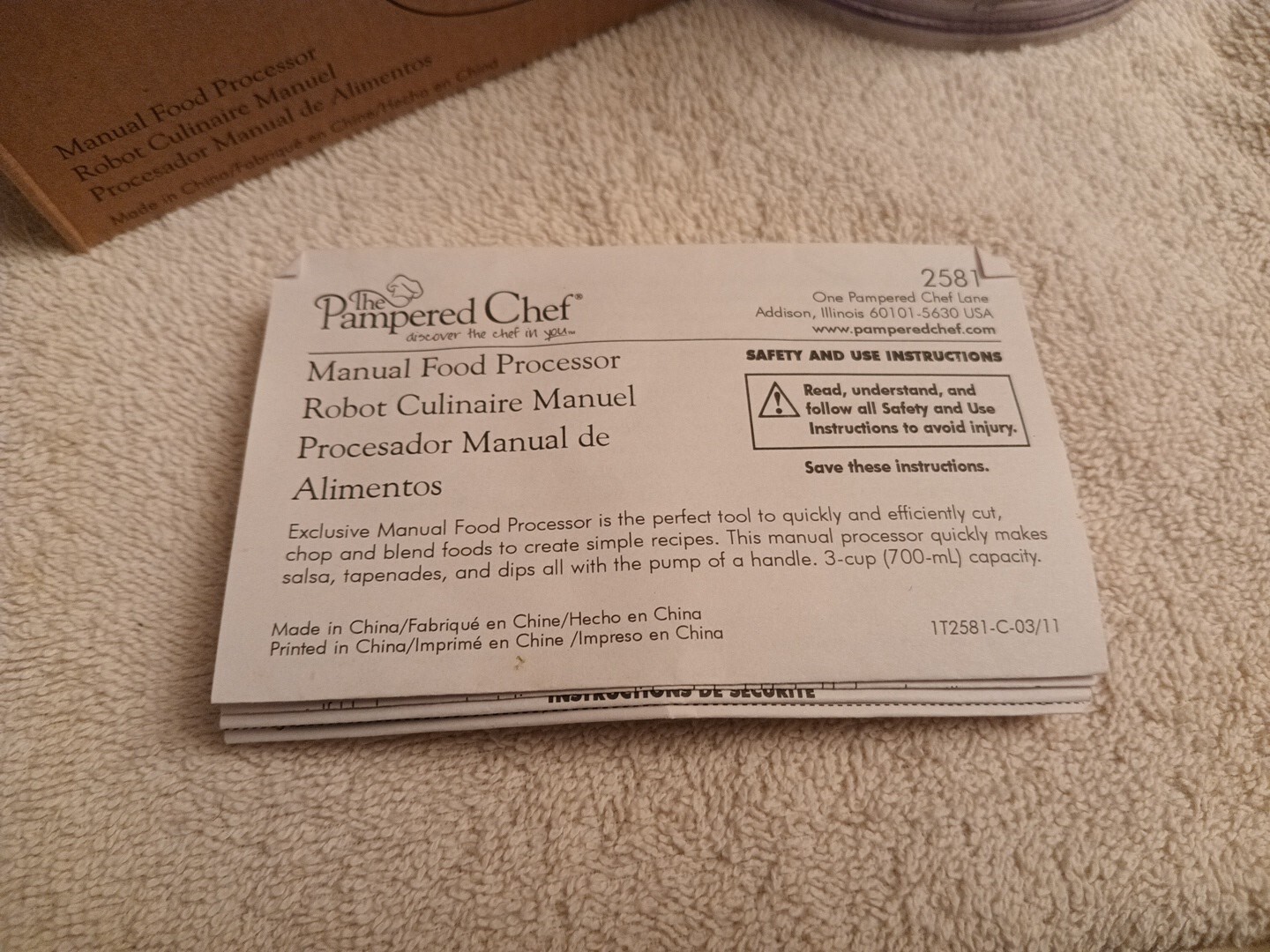 Pampered Chef Manual Food Processor 2581. In box!