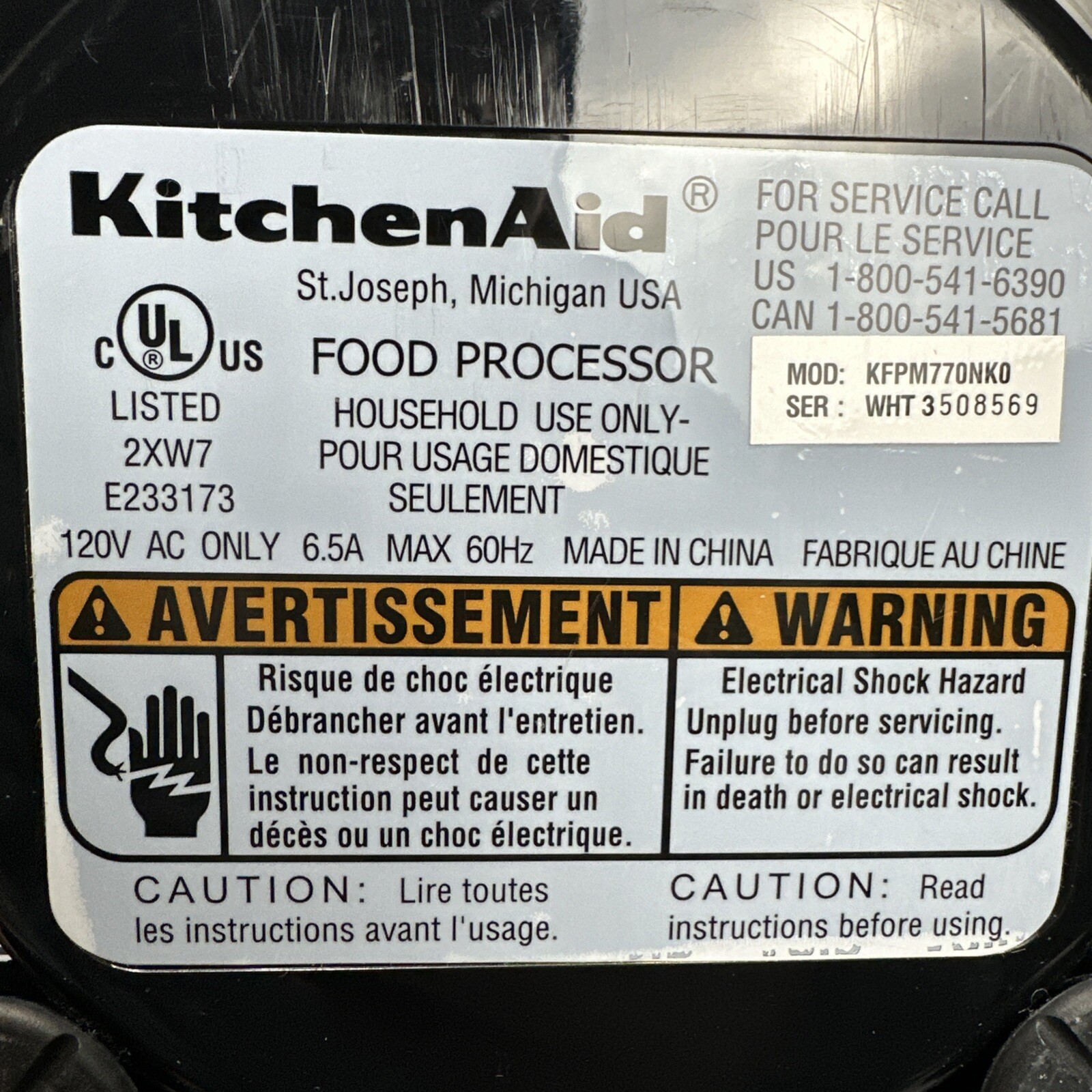 KitchenAid Artisan Food Processor KFPM770 Base Only Stainless Steel -Tested!