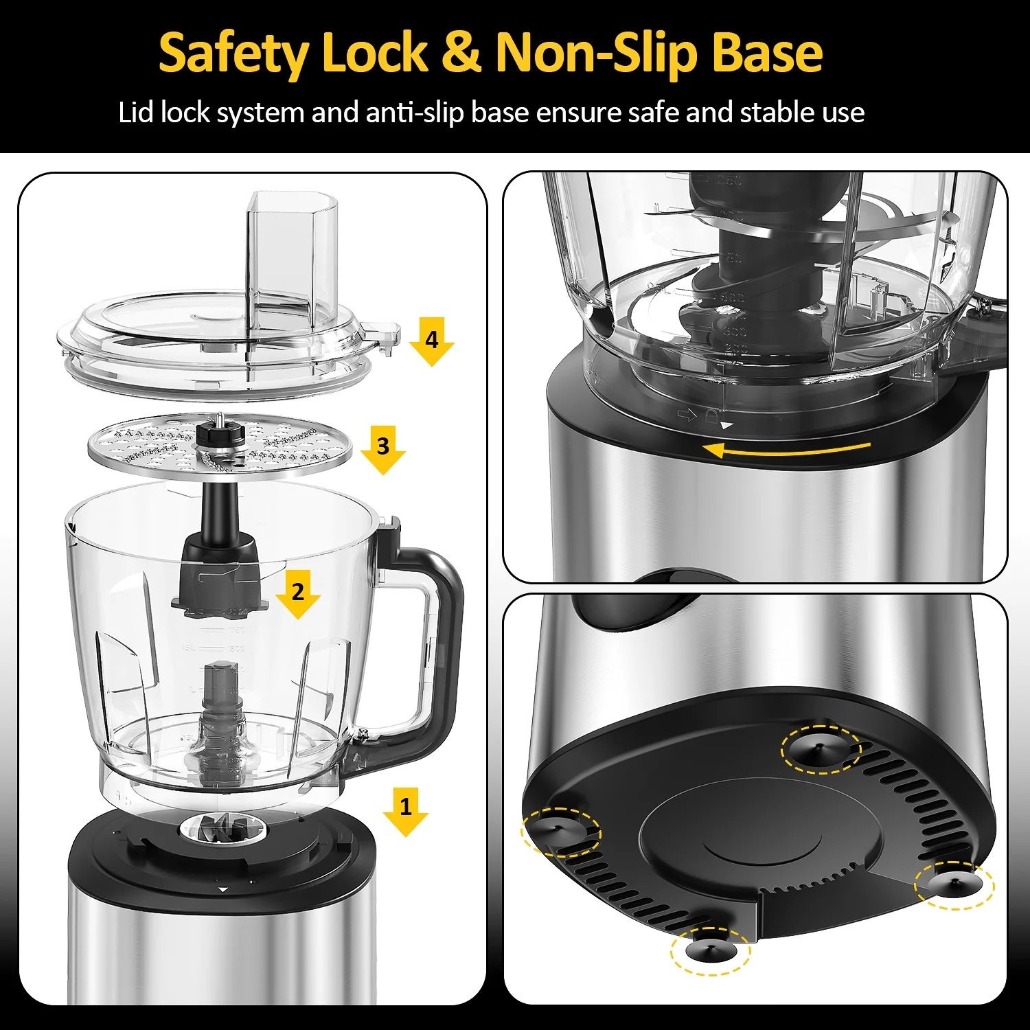 6-in-1 Food Processor, 10 Cup 1000W Electric Vegetable Chopper, Multifunc
