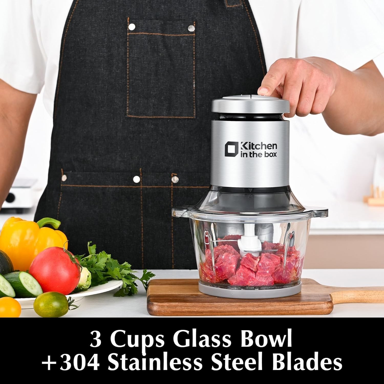 400W Mini Food Processor & Meat Grinder with 3-Cup Glass Bowl for Quick Chopping