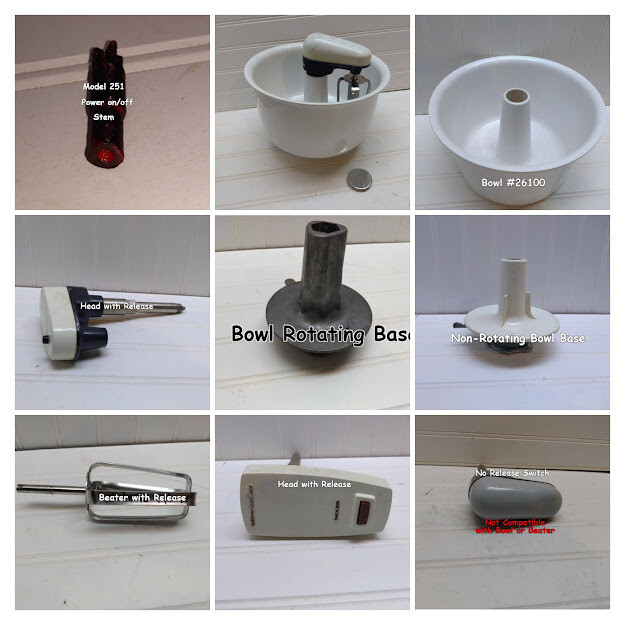 Pick Part) NuTone Built-in Food Center Mixer Bowl Switch Base Stem Attachment