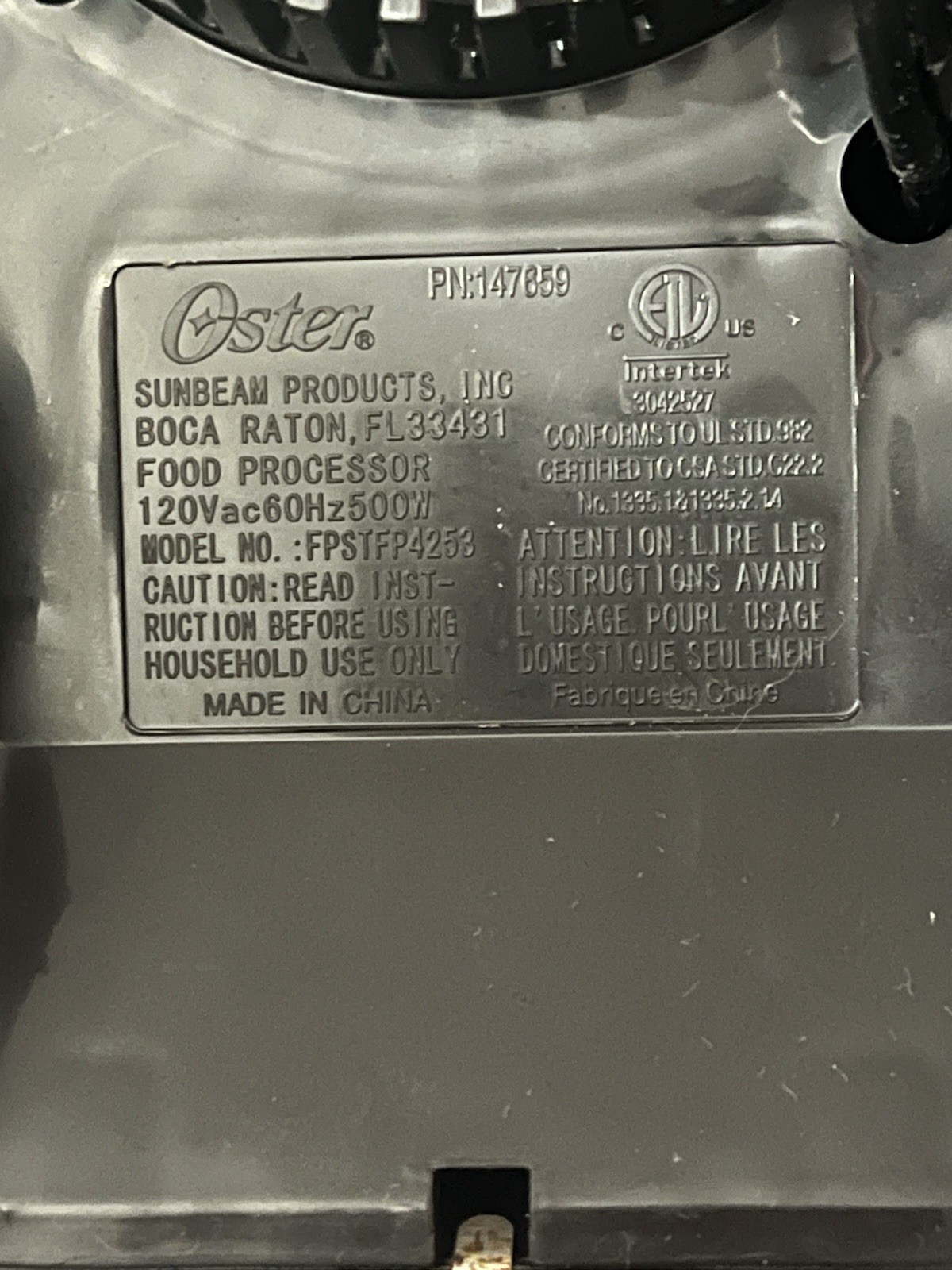 Oster 14 Cup Food Processor FPSTFP4253 Base Only, Tested, Works