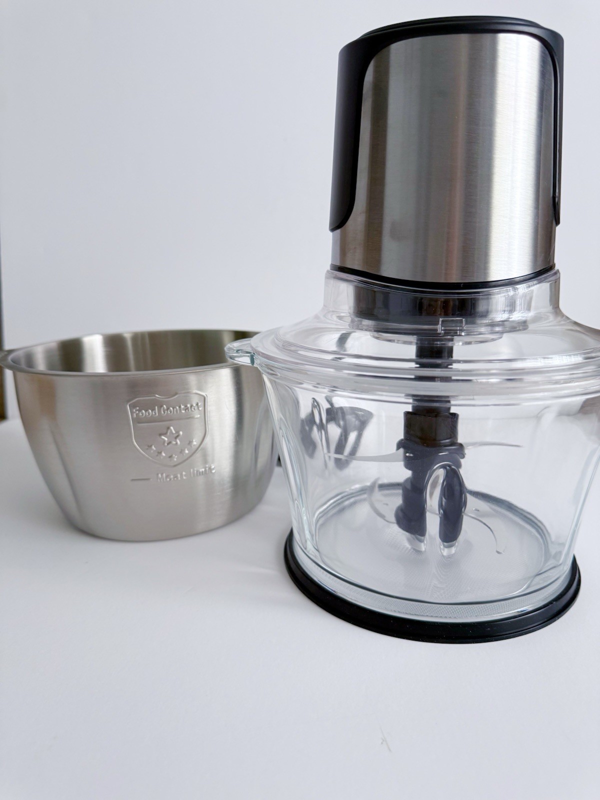 450W Food Processor Meat Grinder 8 Cup Glass Bowl Stainless Bowl Chopper