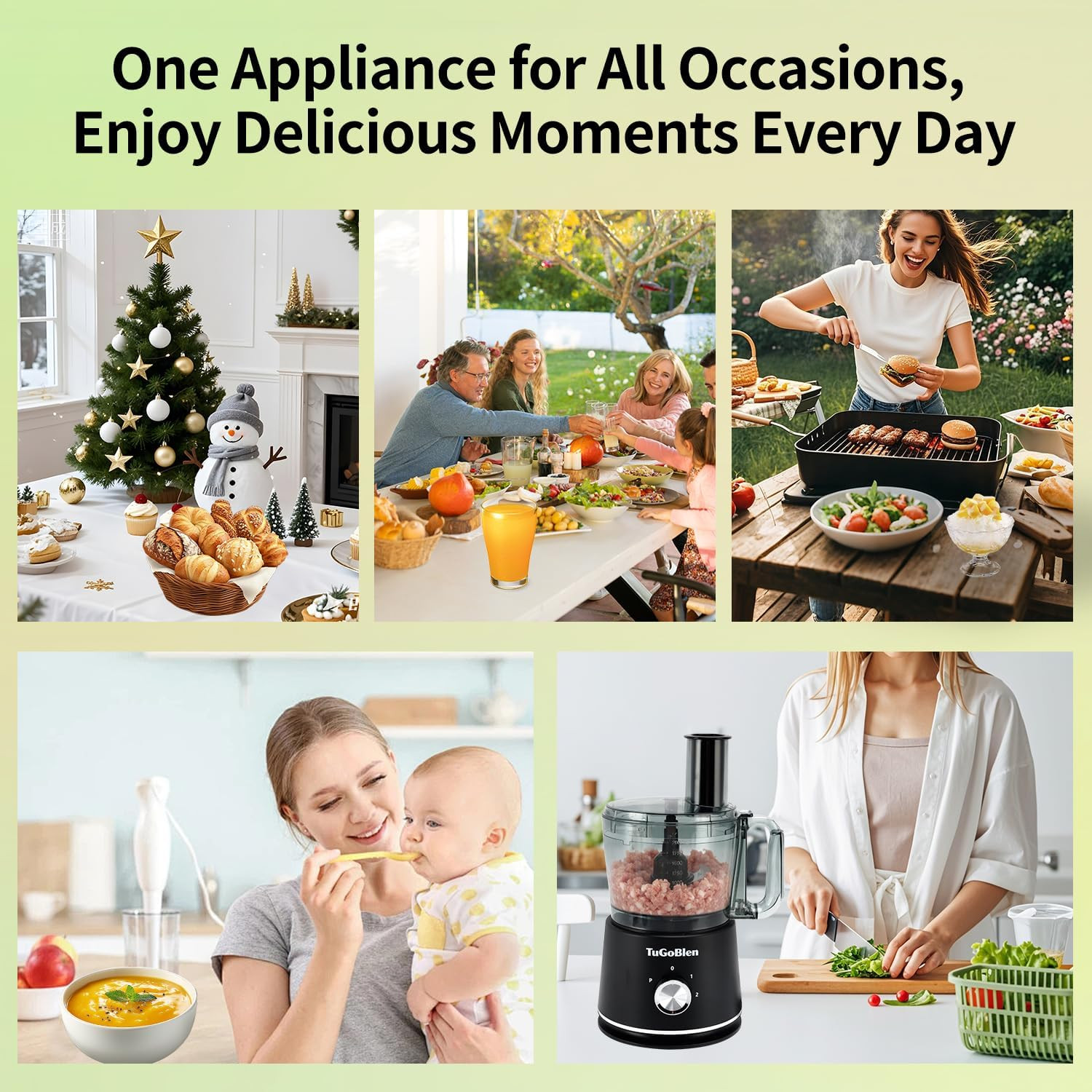 7-In-1 Multifunctional Food Processor with 68Oz Processing Bowl,51Oz Glass Blend