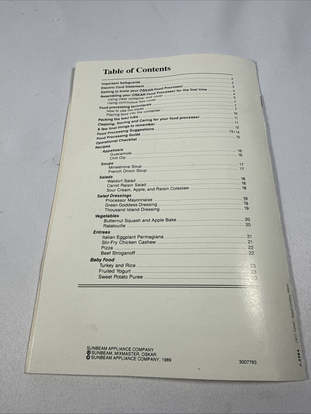 Sunbeam Oskar Food Processor Operations Manual Recipes 14181