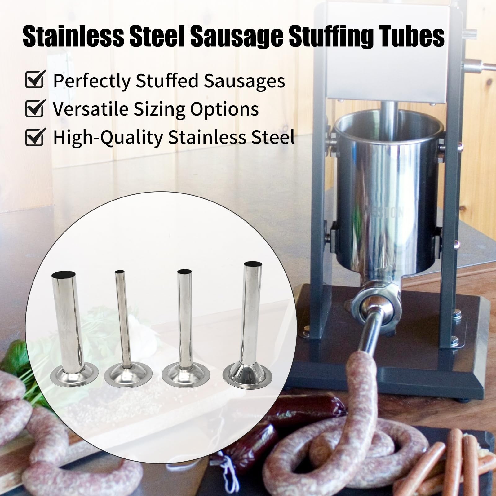 Saihisday Stainless Steel Sausage Stuffer Tubes Food Meat Grinder #22, Silver