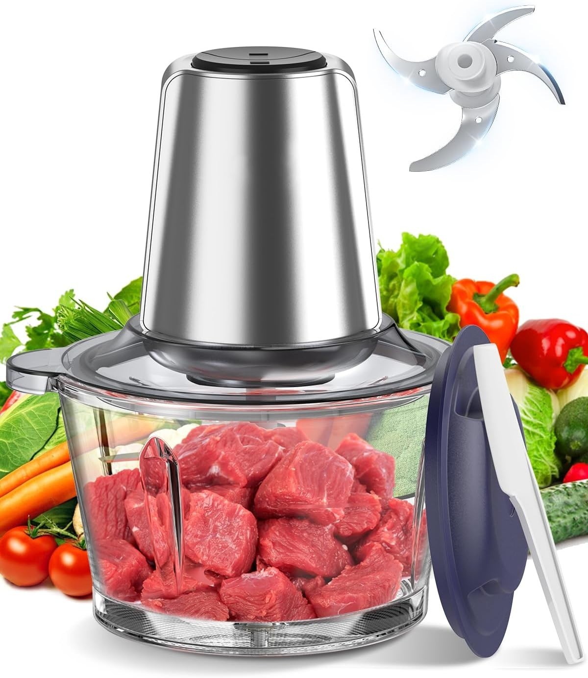 Food Processor Chopper Meat Grinder, 2-Speed 500W Electric Meat Chopper