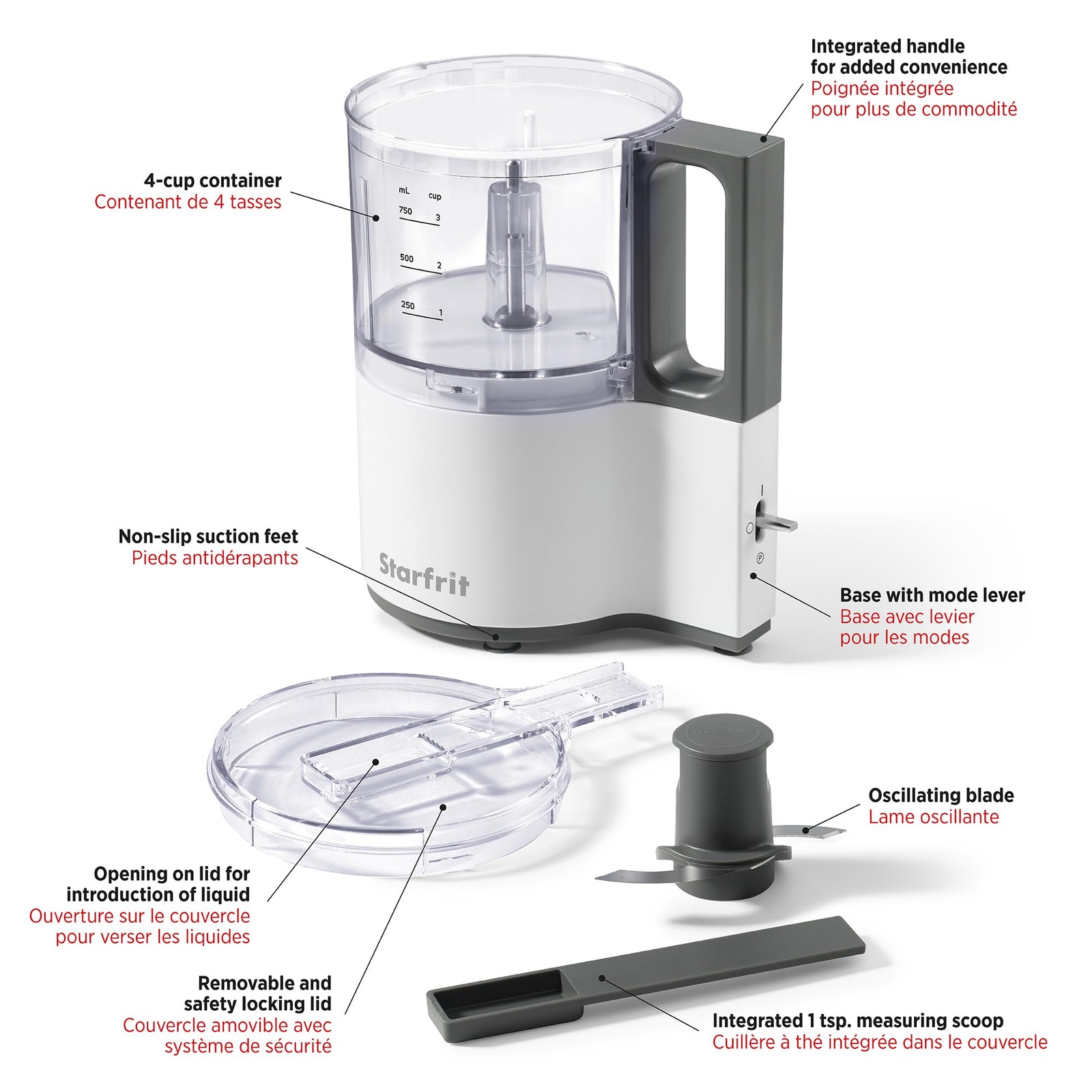 Electric Oscillating Food Processor – 4 Cups – Measuring Spoon – High, Low & …