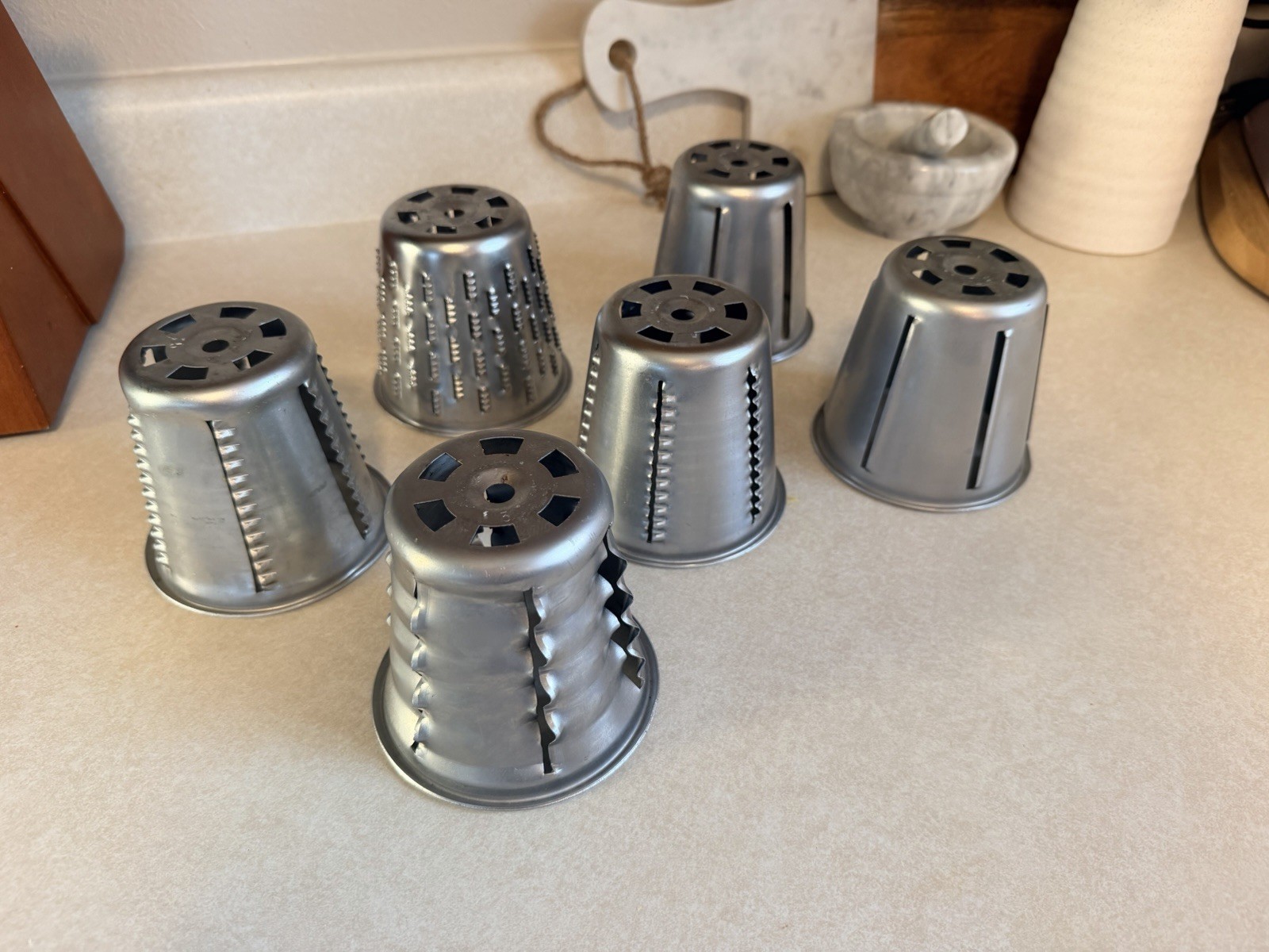 Vintage Lot 6 Salad Manual Food Processor Chopper Shredder Slicer Cones