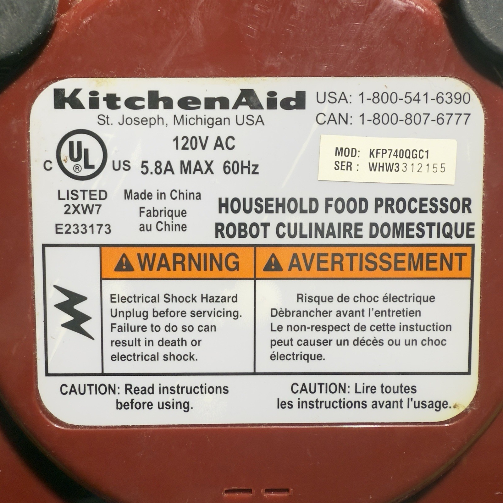 KitchenAid 7-Cup Food Processor RED KFP740QGC1-See Description