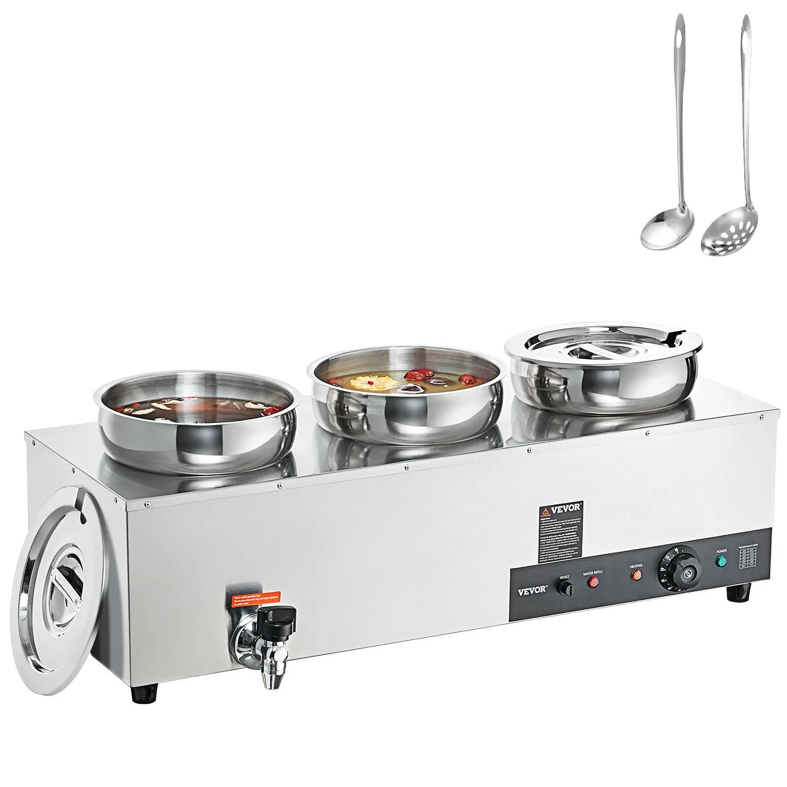 Electric Soup Warmer, Three 7.4QT Stainless Steel Round Pot, 1200W Commercial F