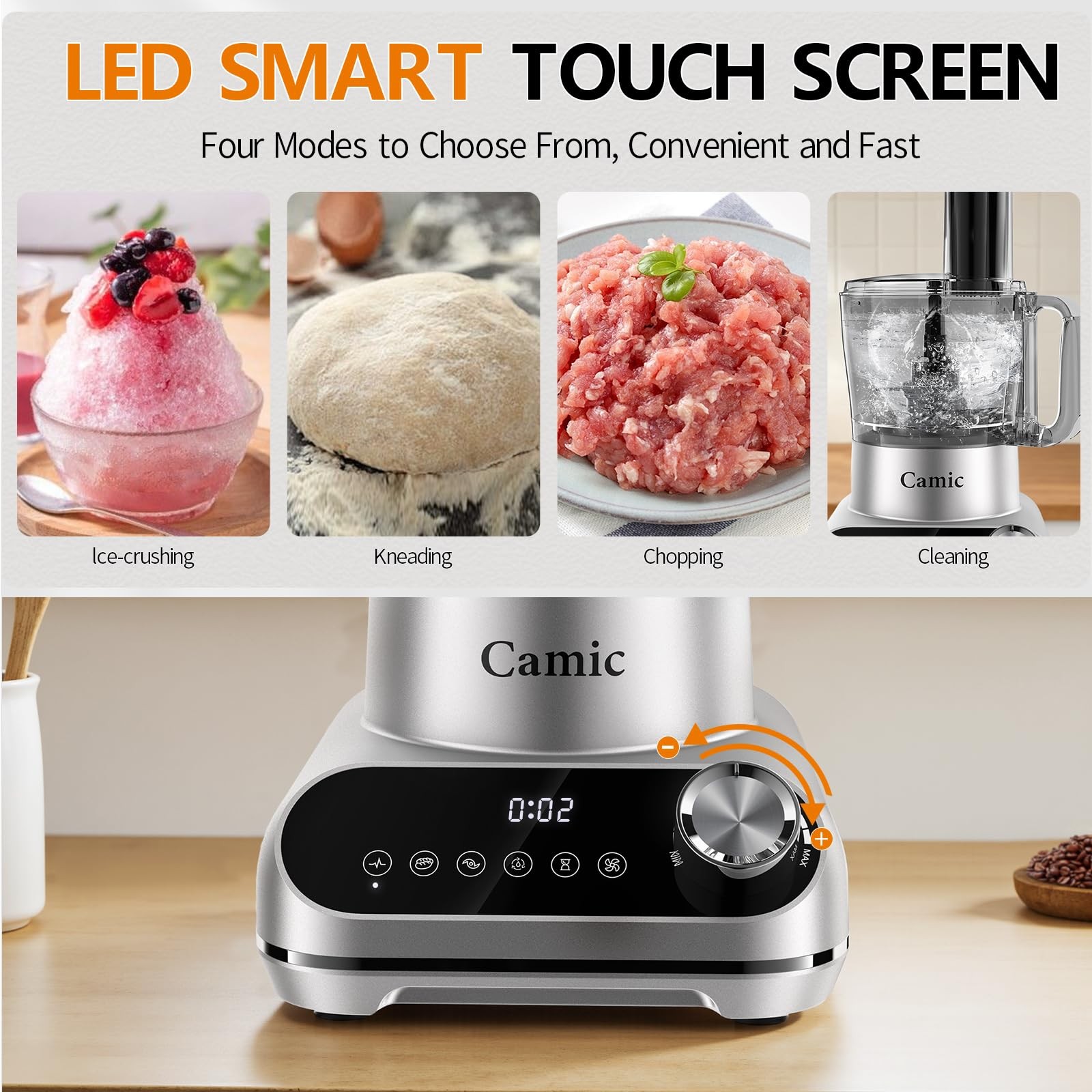 Camic Blender & Food Processor Combo,6 Functions for Smoothies,Chopping,Slicing
