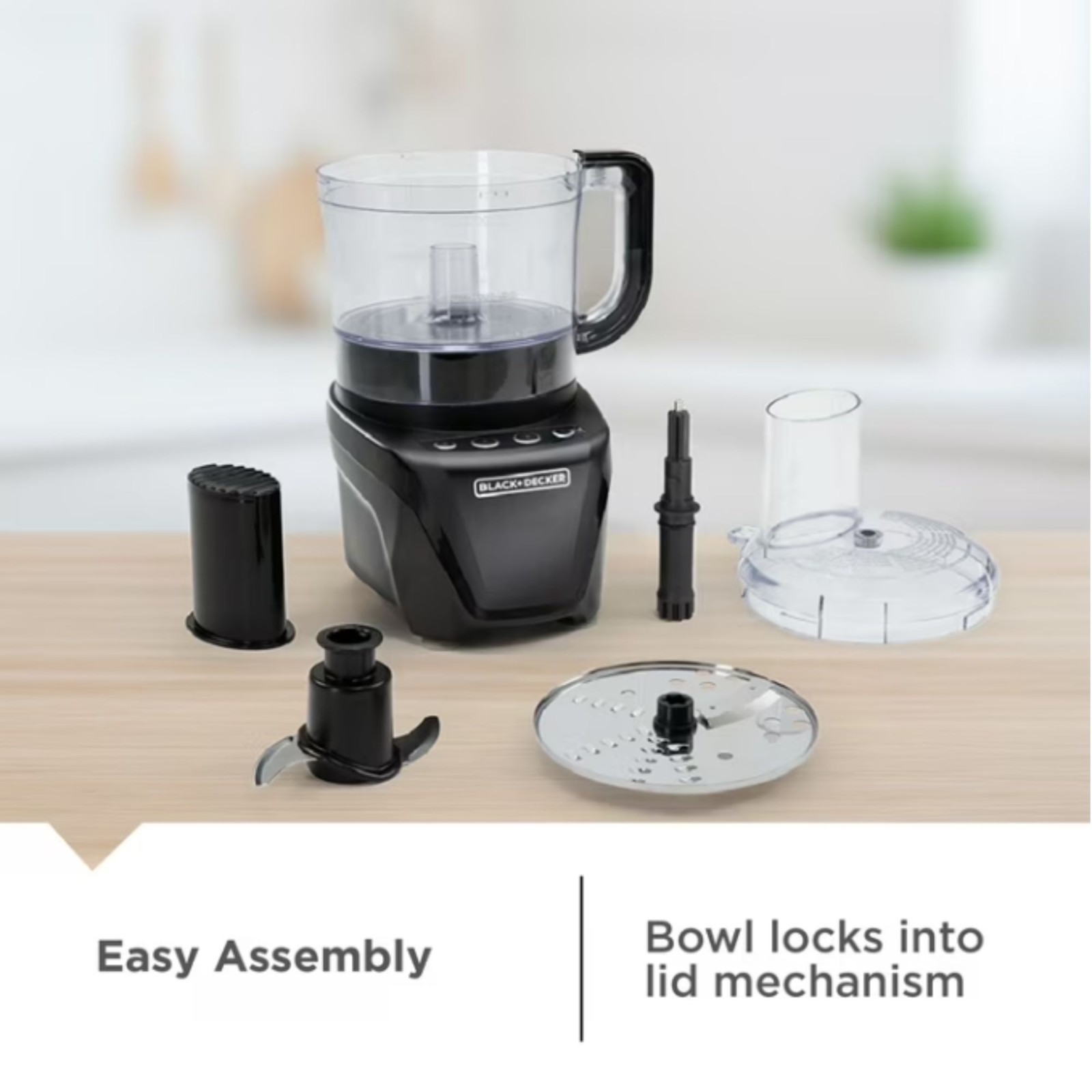BLACK+DECKER Easy Assembly 8-Cup Food Processor 850W 2 Speeds + Pulse Chop