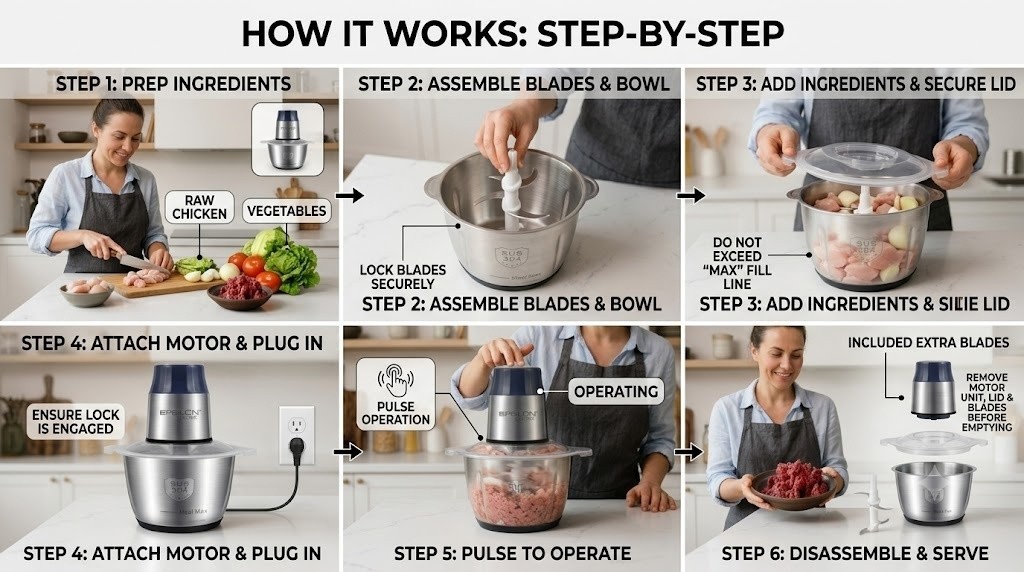 3L Electric Food Chopper Meat Grinder Stainless Steel Bowl Processor Blender