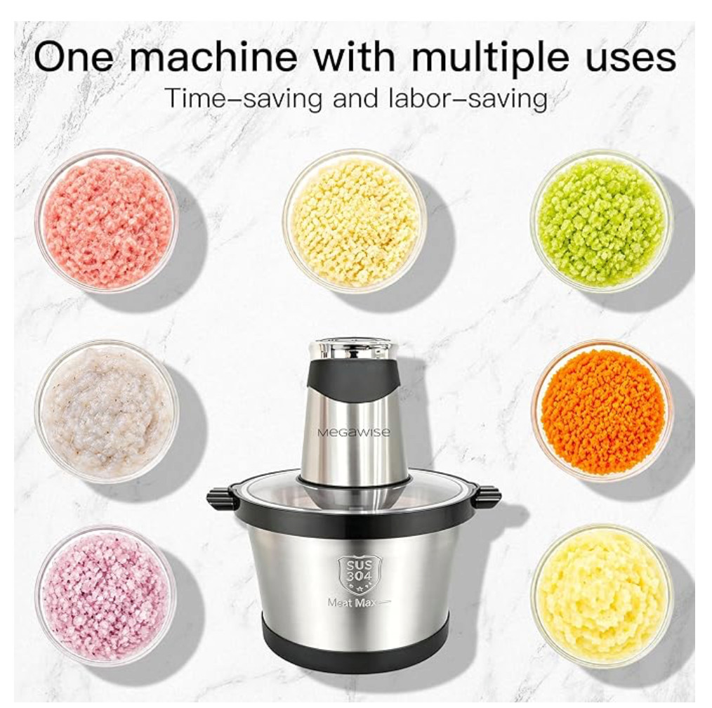 Powerful 1000W Electric Food Processor 6L Stainless Steel Bowl Dual-Speed Meat G