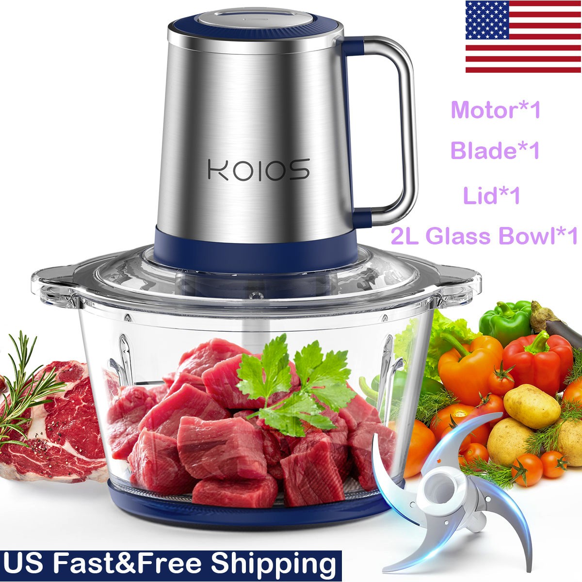 2L Electric Meat Grinder Food Processor Fruits Blender Veg Chopper Sausage Maker