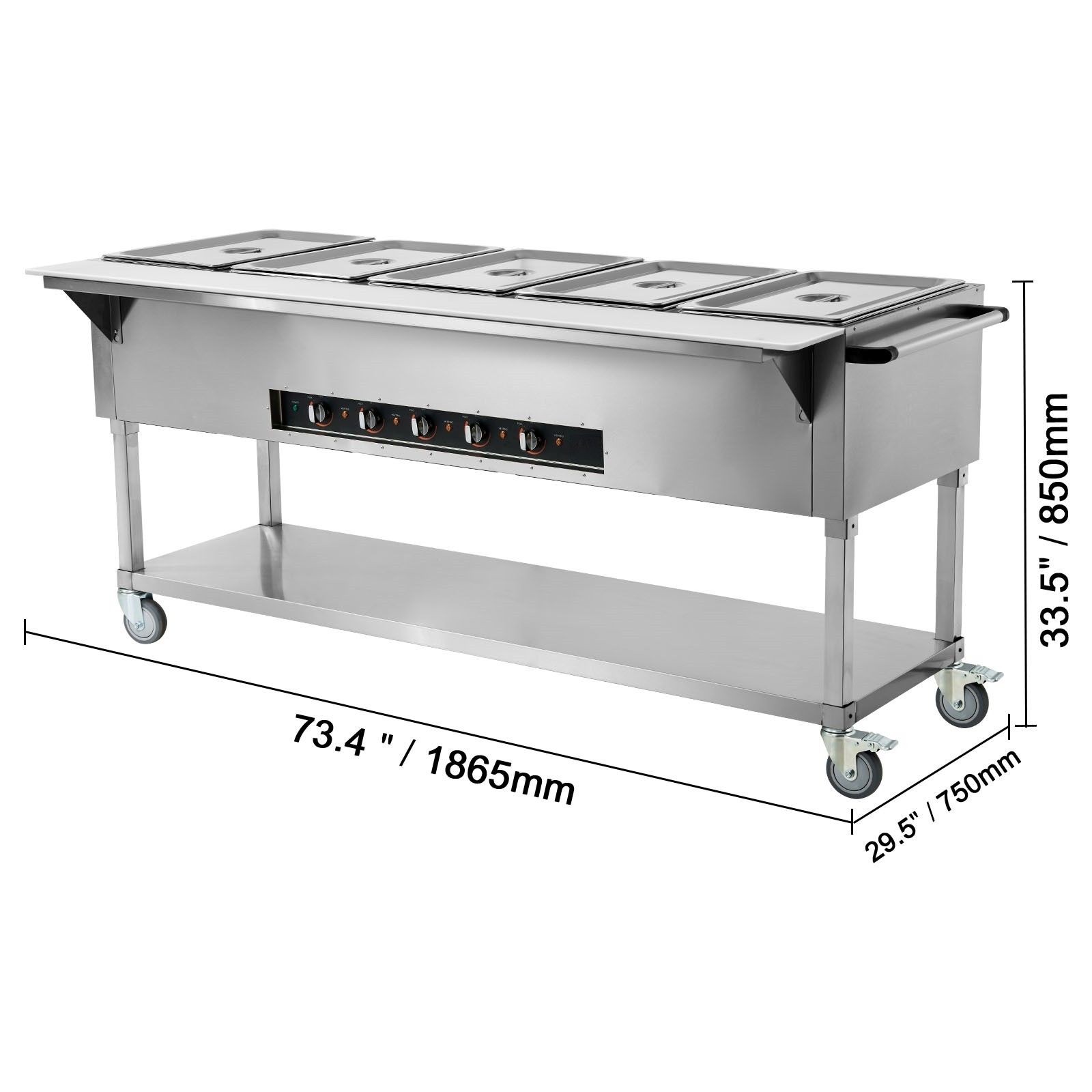5-Pan 20.6QT Food Warmer 3750W 4Wheels 2Lock
