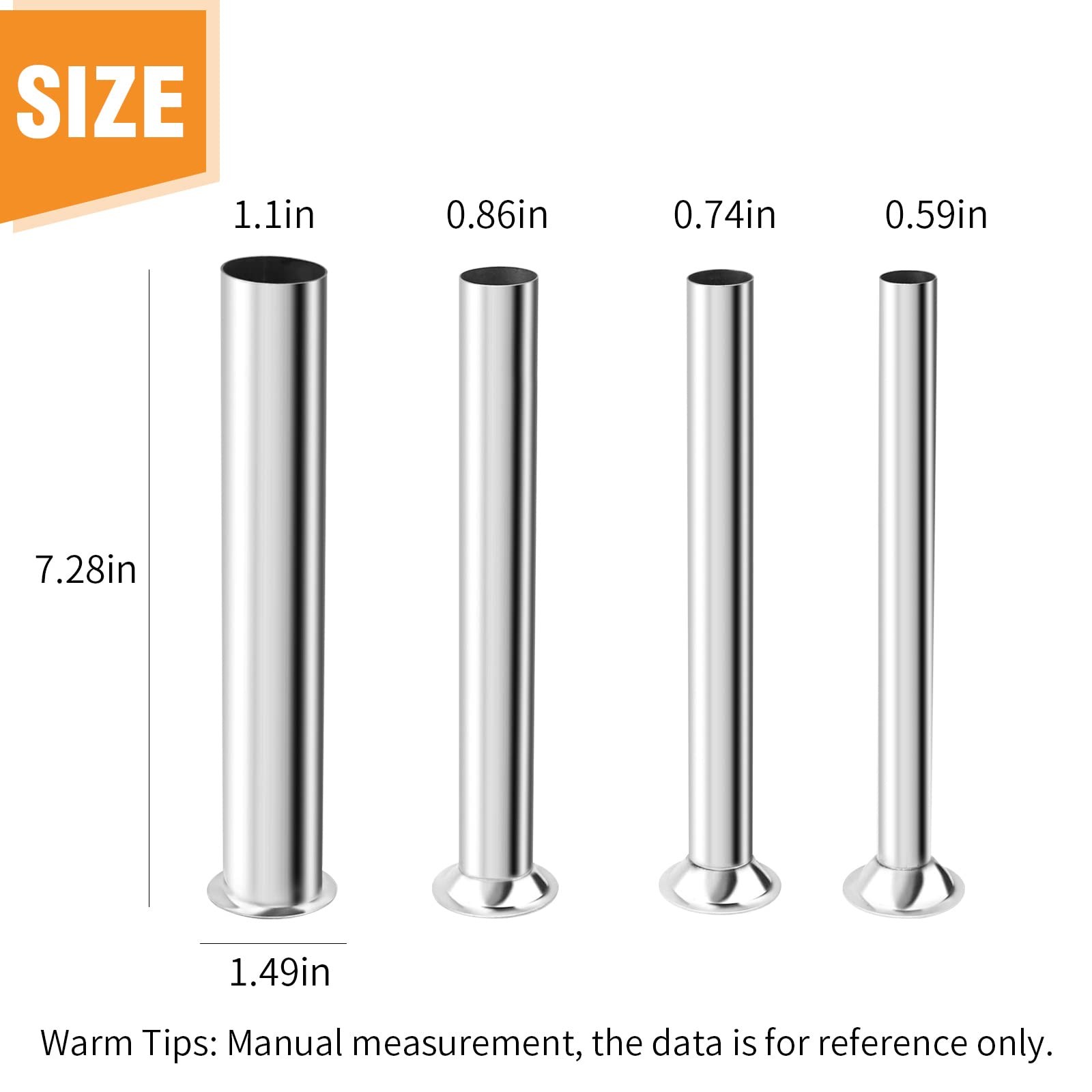Hoypeyfiy Stainless Steel Sausage Stuffing Tubes 4 Sizes Meat normal, Sliver