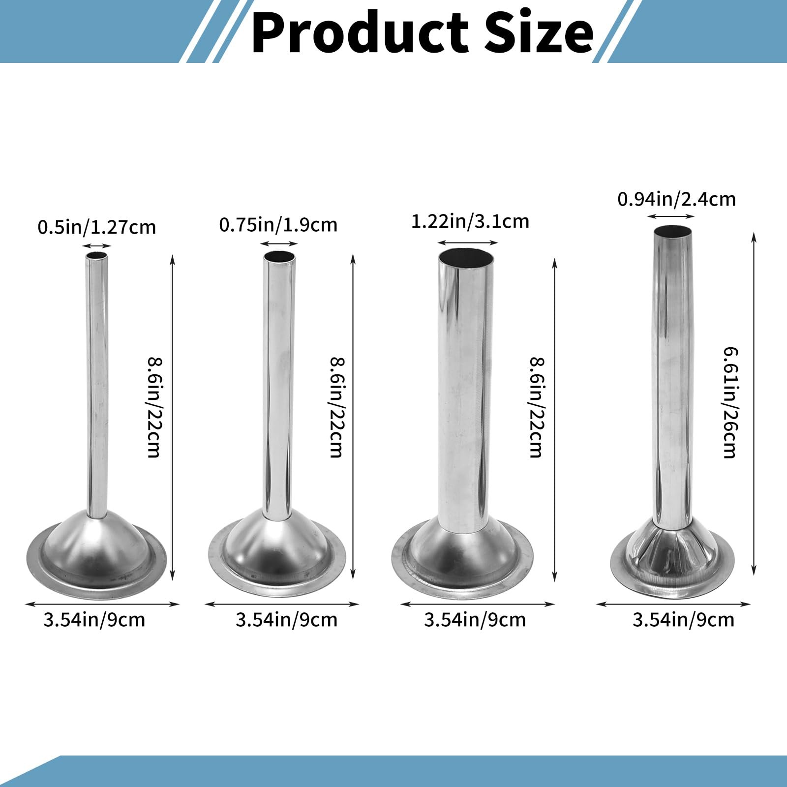 Saihisday Stainless Steel Sausage Stuffer Tubes Food Meat Grinder #22, Silver