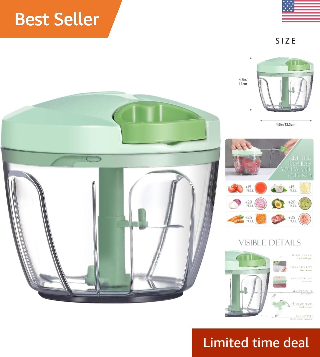 Stainless Steel Manual Food Processor – Effortless Chopping for Veggies & Fruits