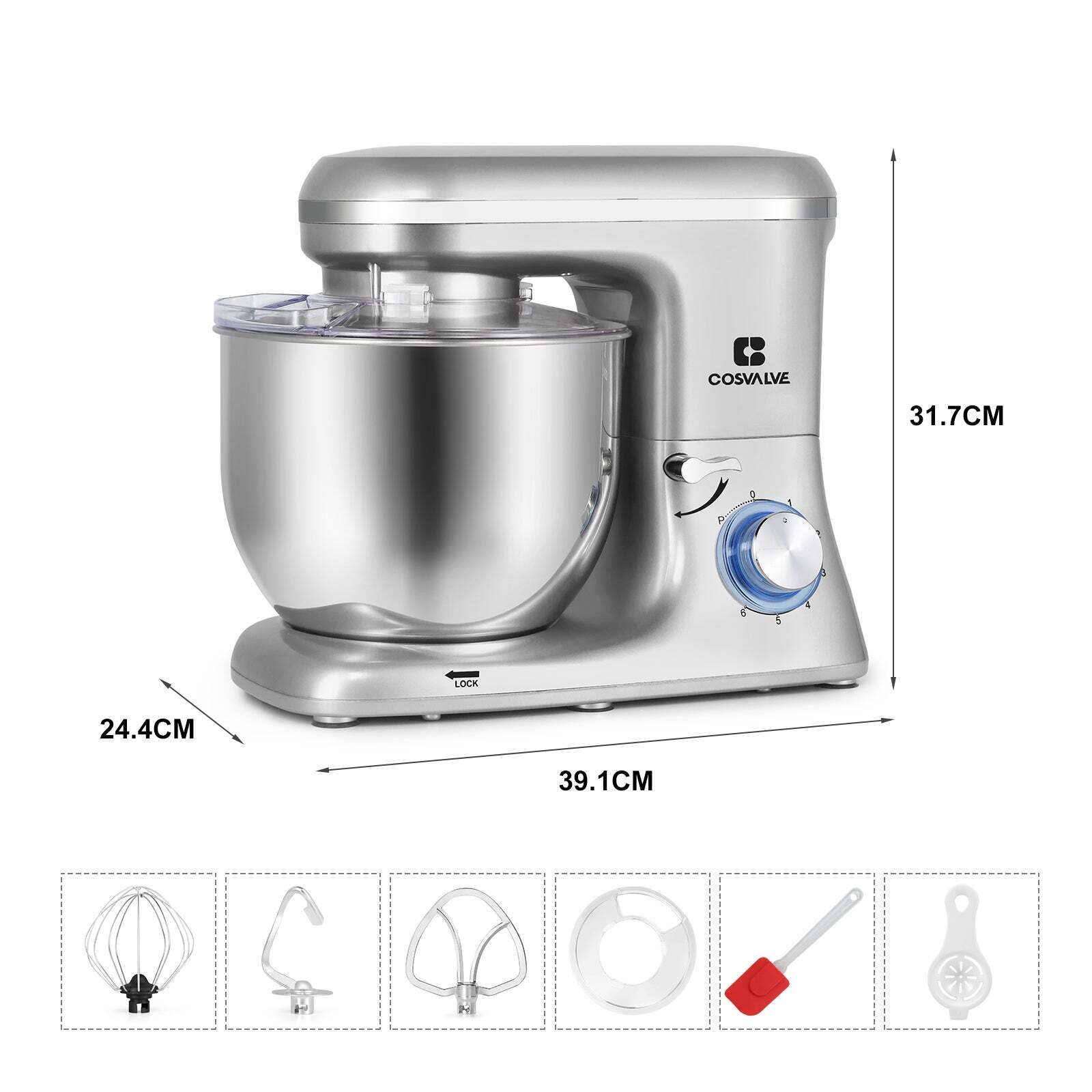 1400W food processor 7L stainless steel bowl Silver