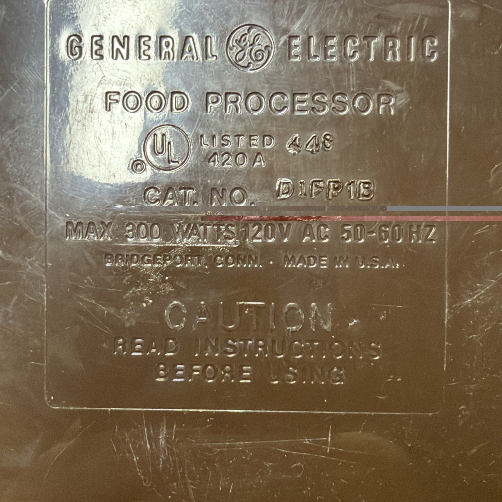Vintage General Electric Food Processor D1FP1B 420A Replacement Motor Base