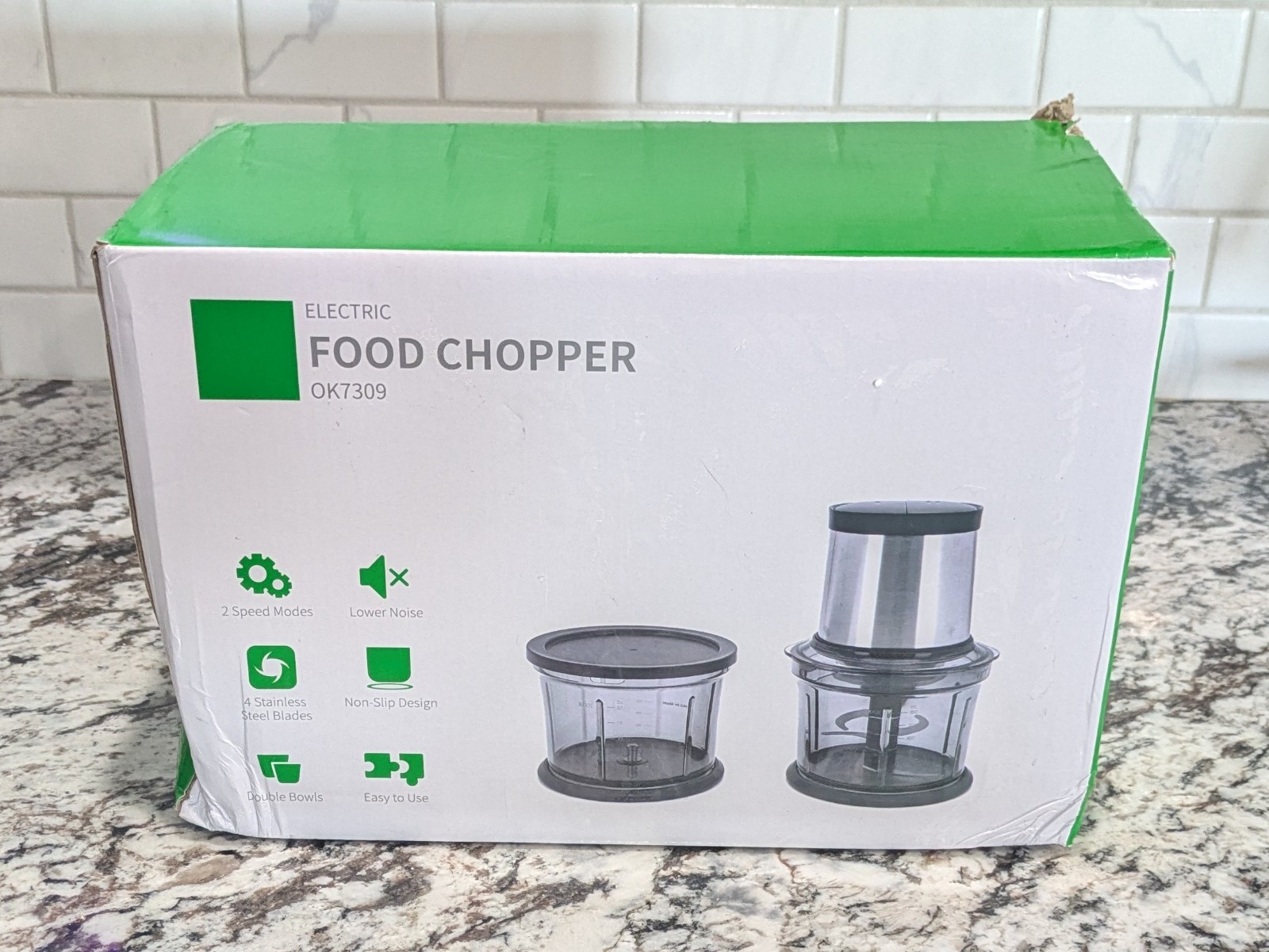 4-Cup Electric Food Processor & Chopper with 2 Bowls, 2 Speeds, and 4 Blades