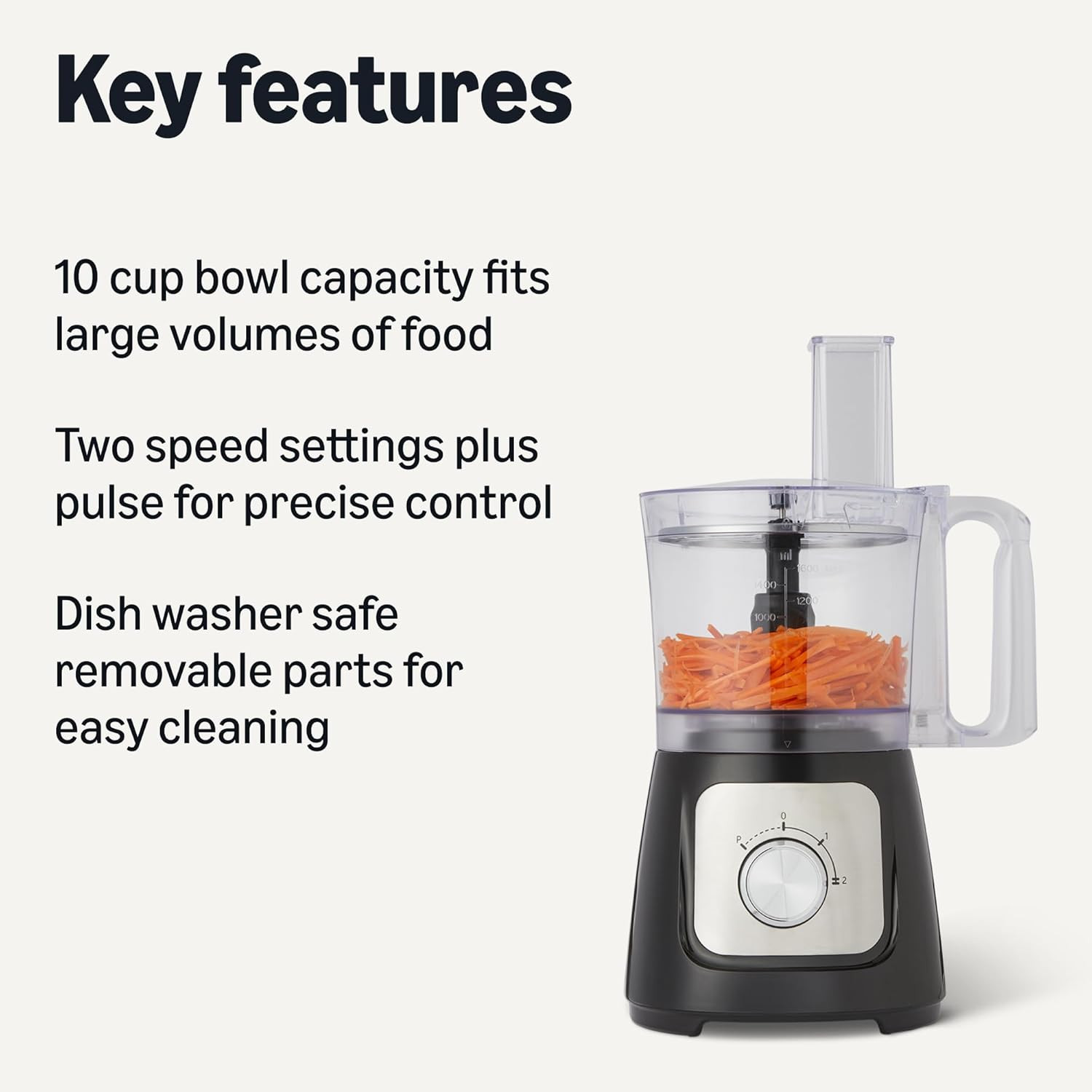 Food Processor and Vegetable Chopper with 10 Cup Bowl, 2-Speed, 500 Watt Motor,
