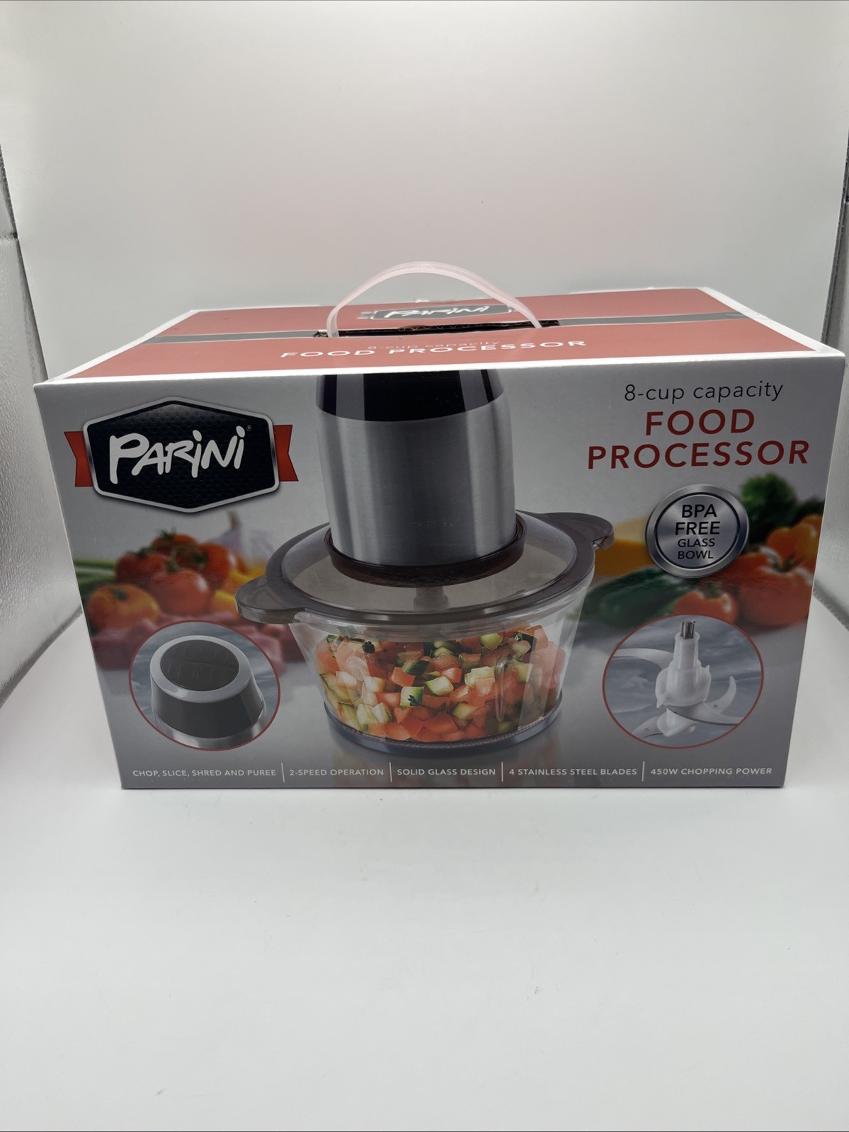 New Parini Food Processor 8 Cup/2 Speed Bi Level Stainless Steel Blades