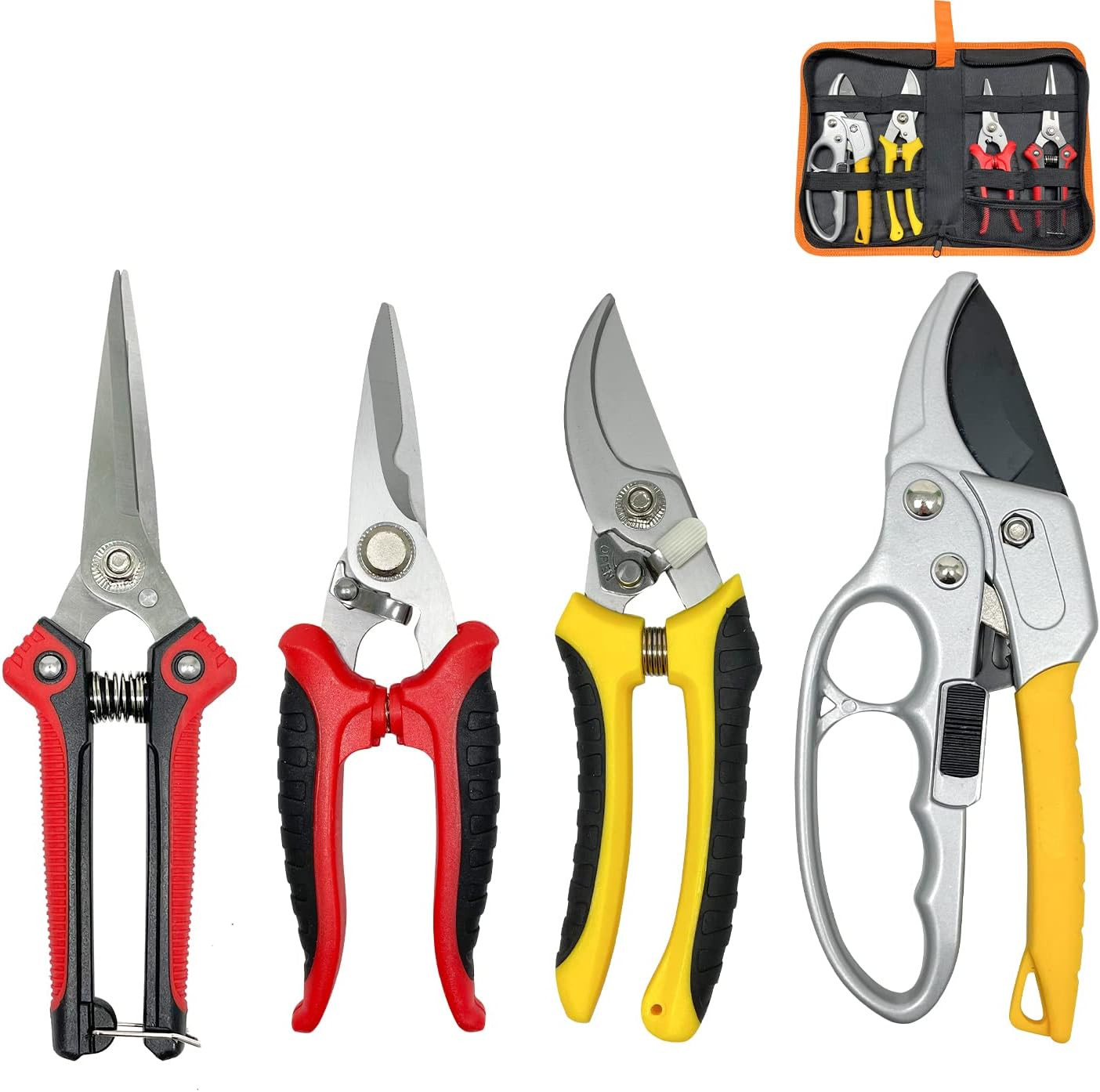 4 Pack Garden Pruning Set Shears Hand Pruners Bypass Pruning Shears Clippers Gar