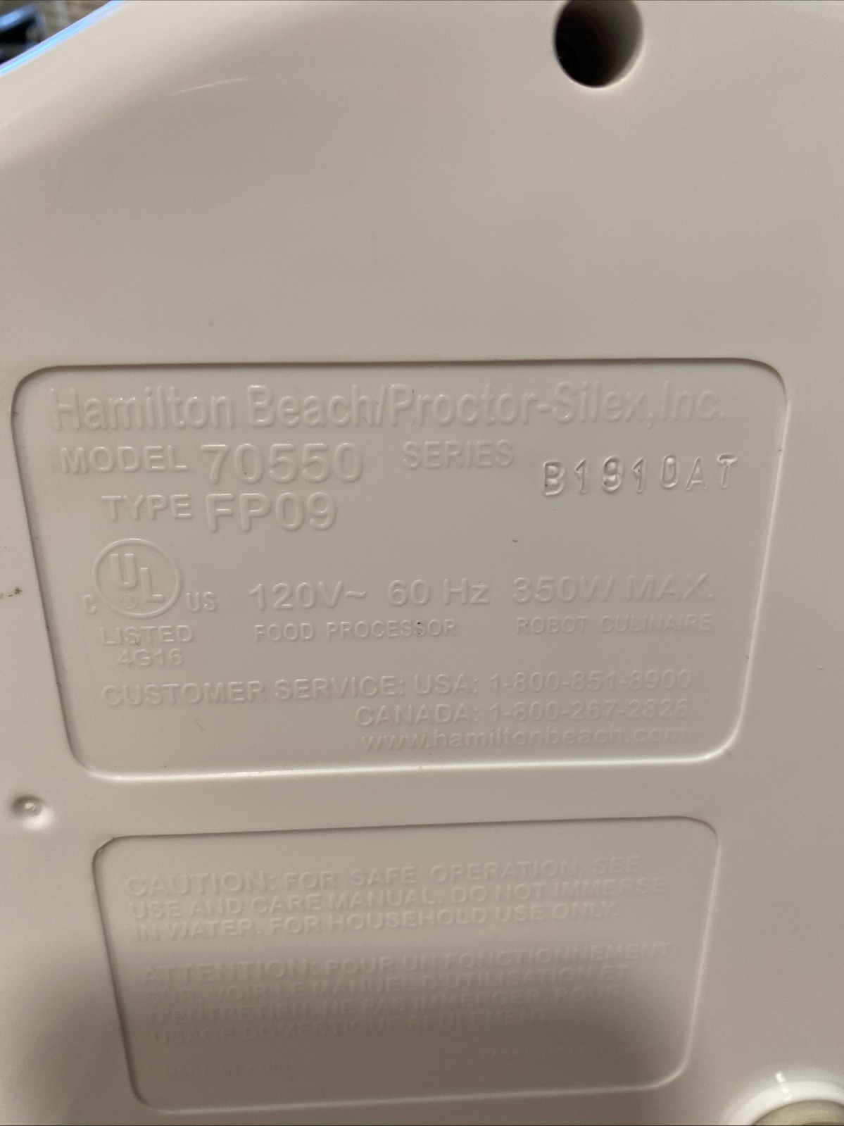 Hamilton Beach Food Processor Replacement Bowl Model 70550 FP09 *Bowl Only